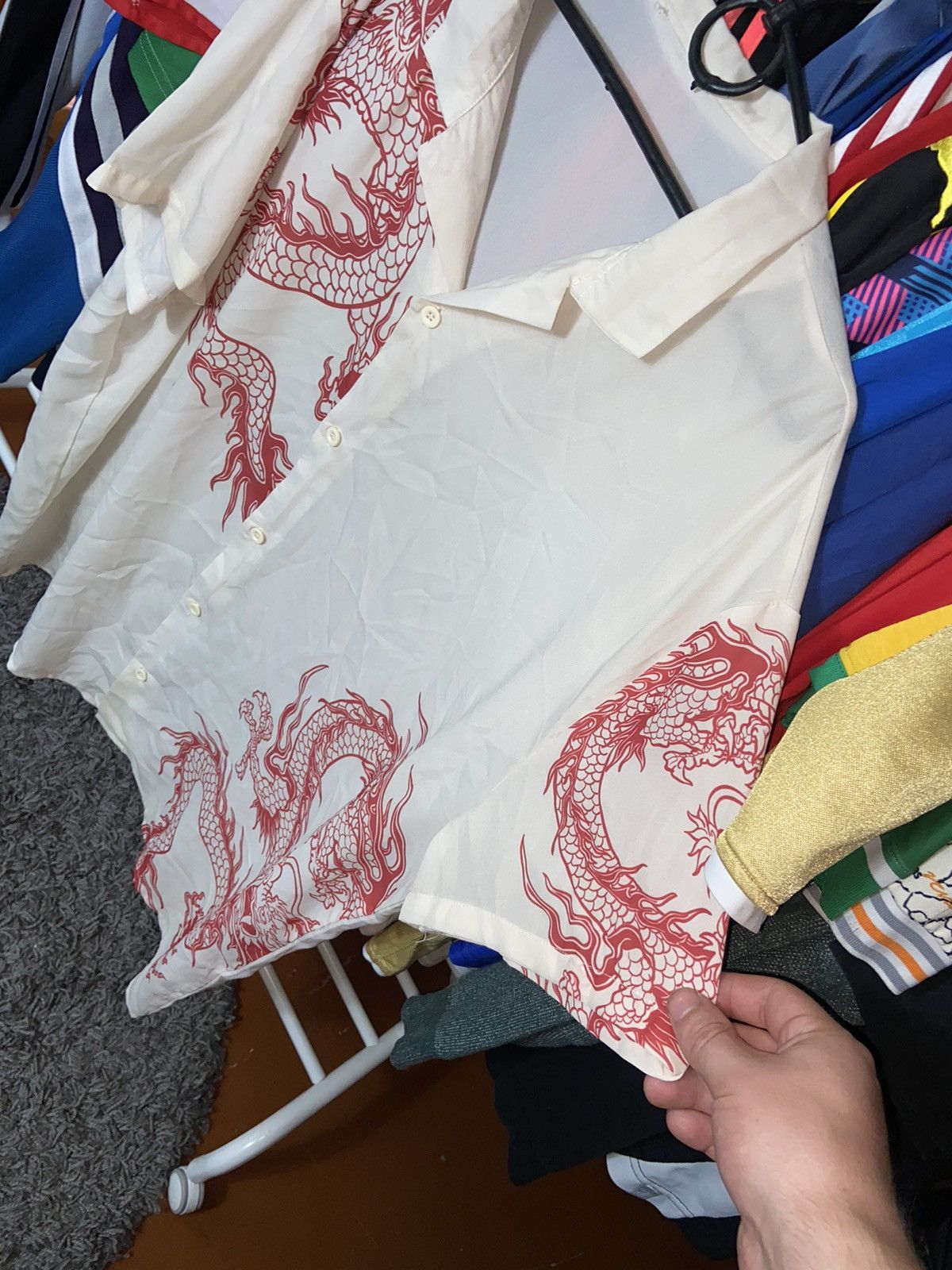 Japanese Brand × Vintage RARE 90s JAPAN STYLE DRAGON FIRE SILK SHIRT Size US XL / EU 56 / 4 - 3 Thumbnail