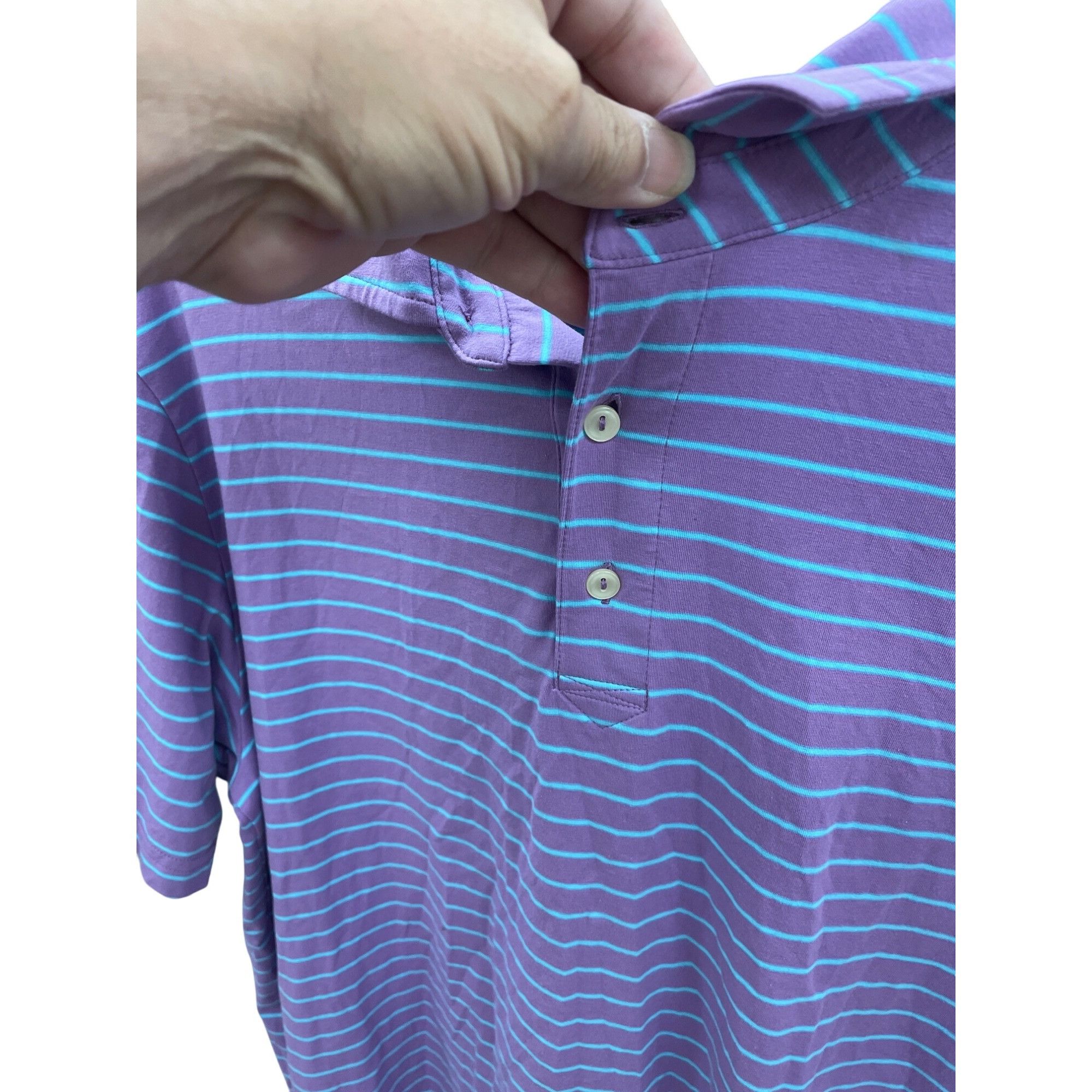 Peter Millar Peter Millar Mens Purple Green Striped Polo Golf Shirt XL SK Size US XL / EU 56 / 4 - 3 Thumbnail