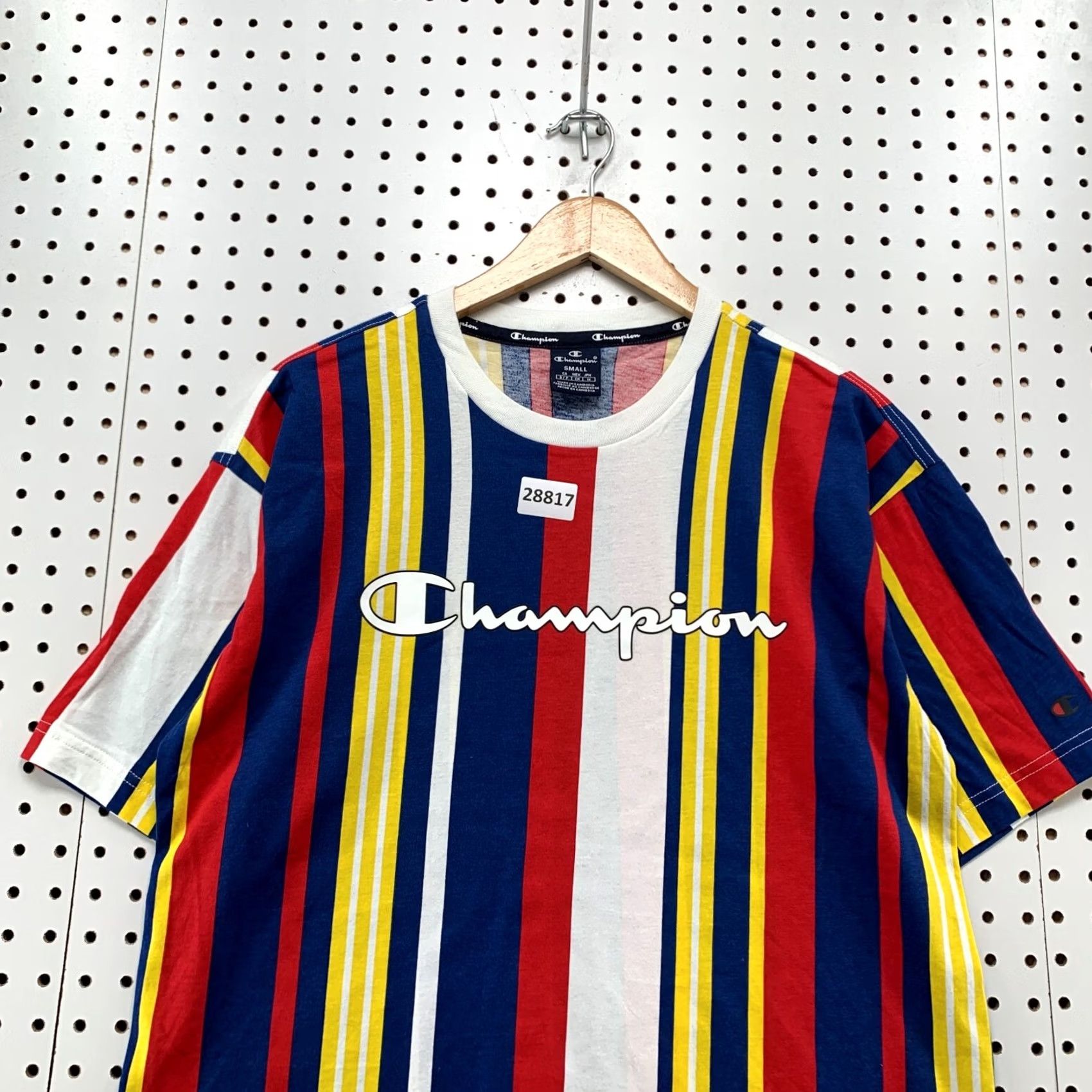 Champion VINTAGE Champion Shirt Mens S Striped Blue Yellow White Short Sleeve 21X27 Size US S / EU 44-46 / 1 - 5 Thumbnail