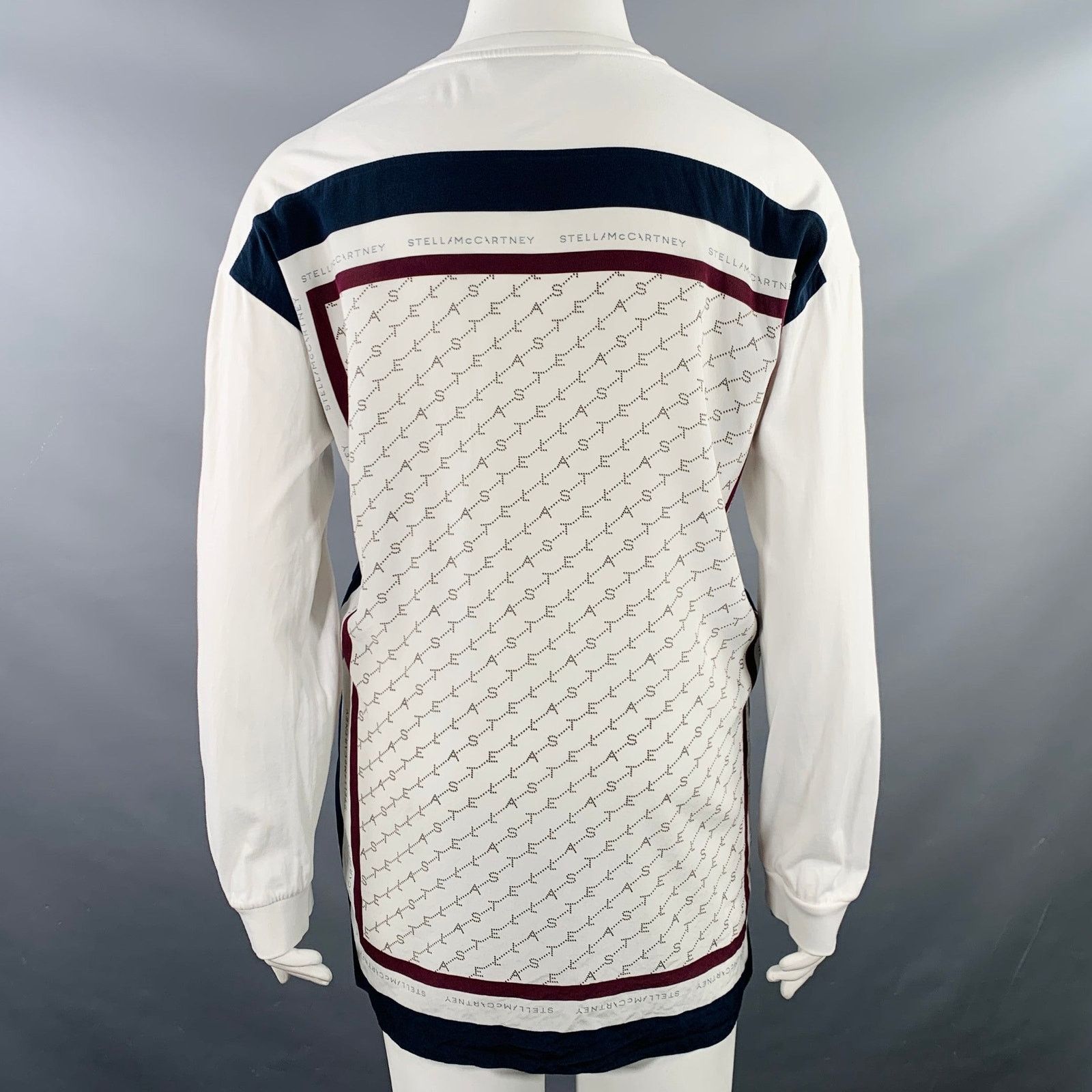 Stella McCartney STELLA McCARTNEY L White Burgundy Navy Cotton Logo Pullover Size L / US 10 / IT 46 - 3 Thumbnail