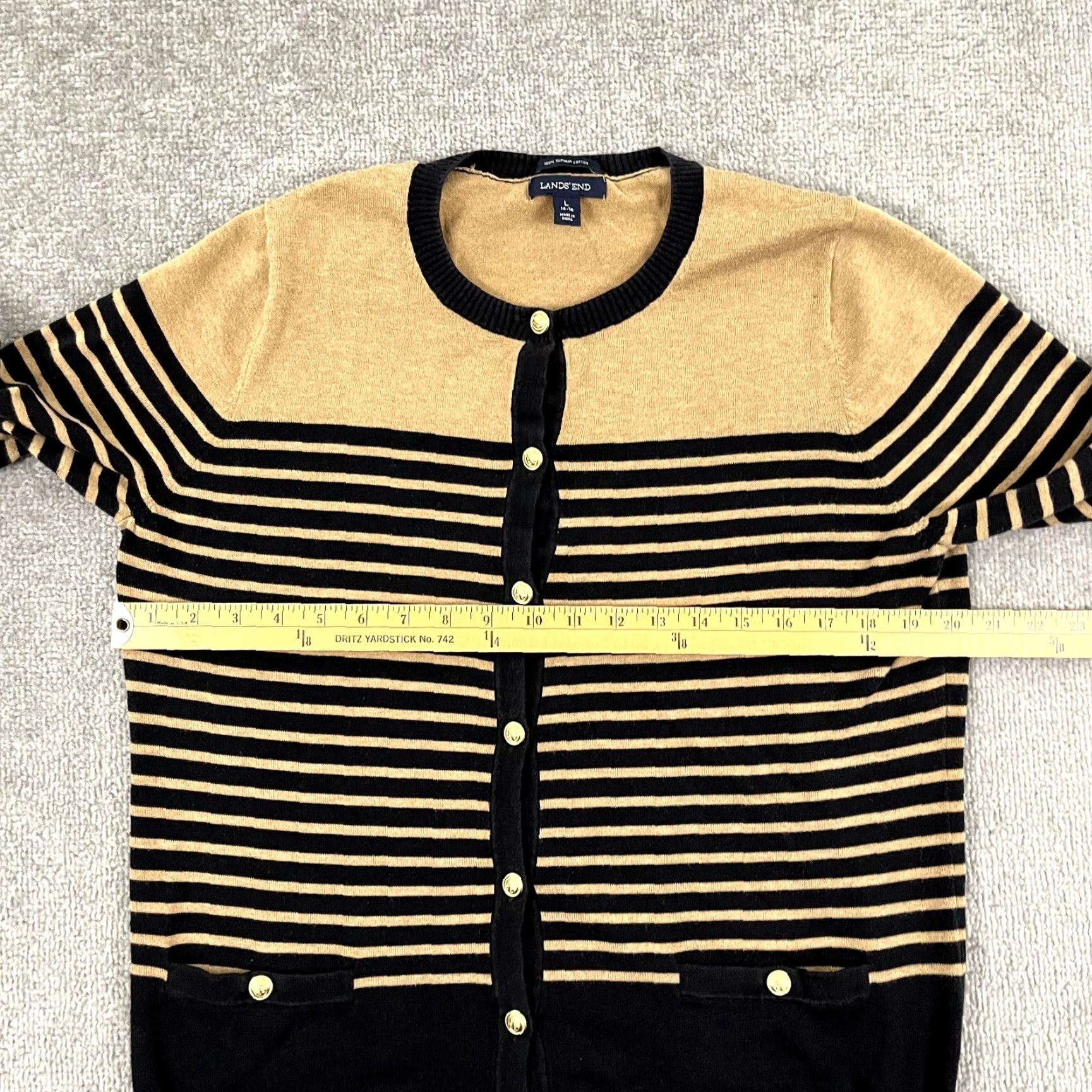 Lands' End LAND END Sweater Cardigan Womens Large 14-16 Blue Brown Striped Nautical Pockets Size L / US 10 / IT 46 - 4 Thumbnail