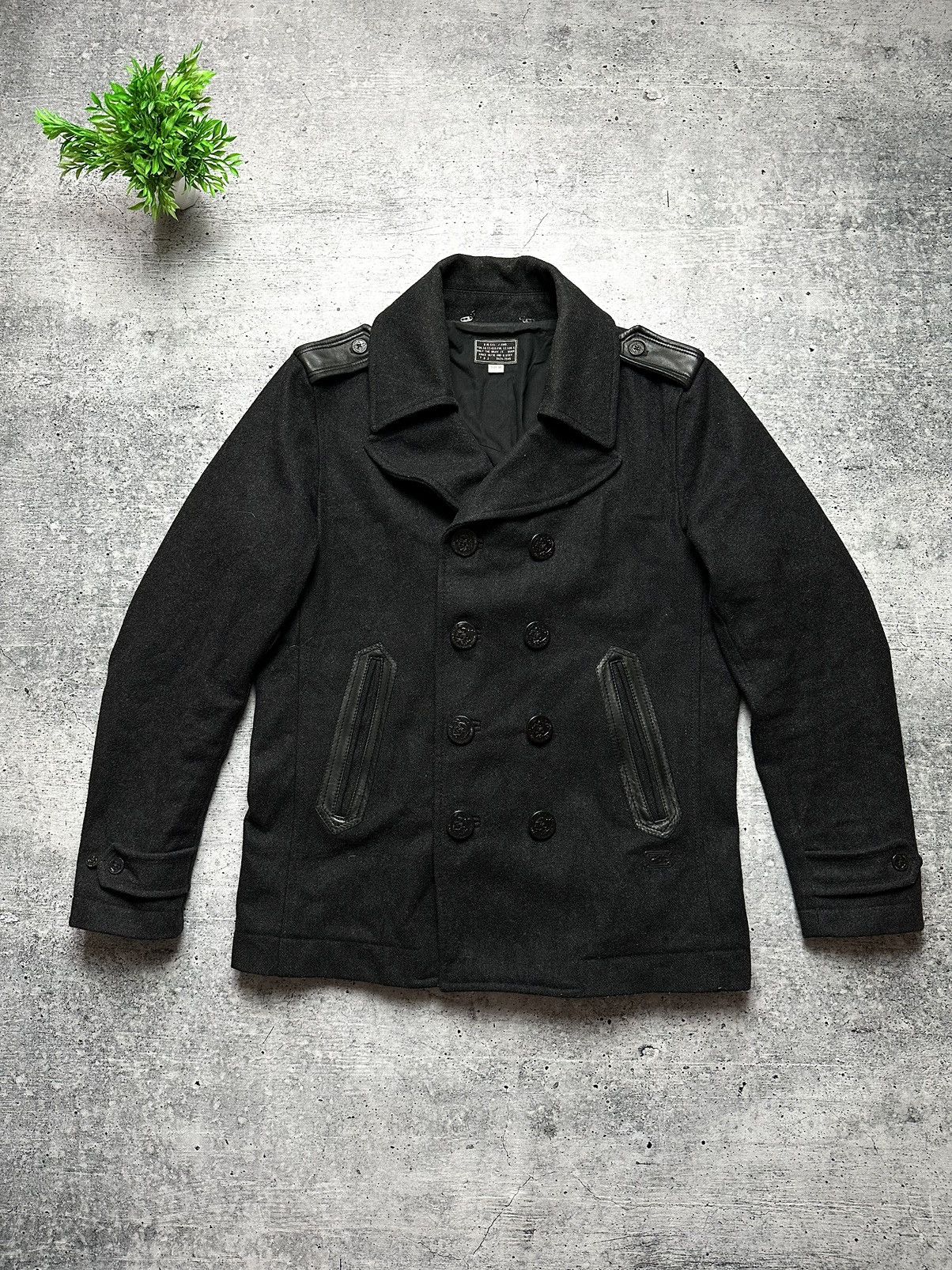 Diesel Vintage Diesel Wool Double Breasted Leather Insert Pea Coat Size US XL / EU 56 / 4 - 1 Thumbnail