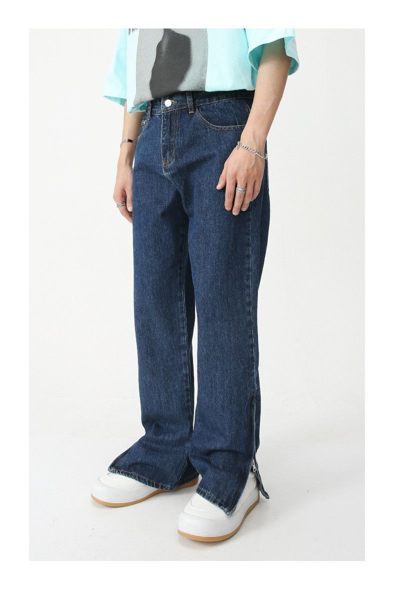 Japanese Brand × Jean Dark blue casual straight-leg slit washed jeans Size US 32 / EU 48 - 3 Thumbnail