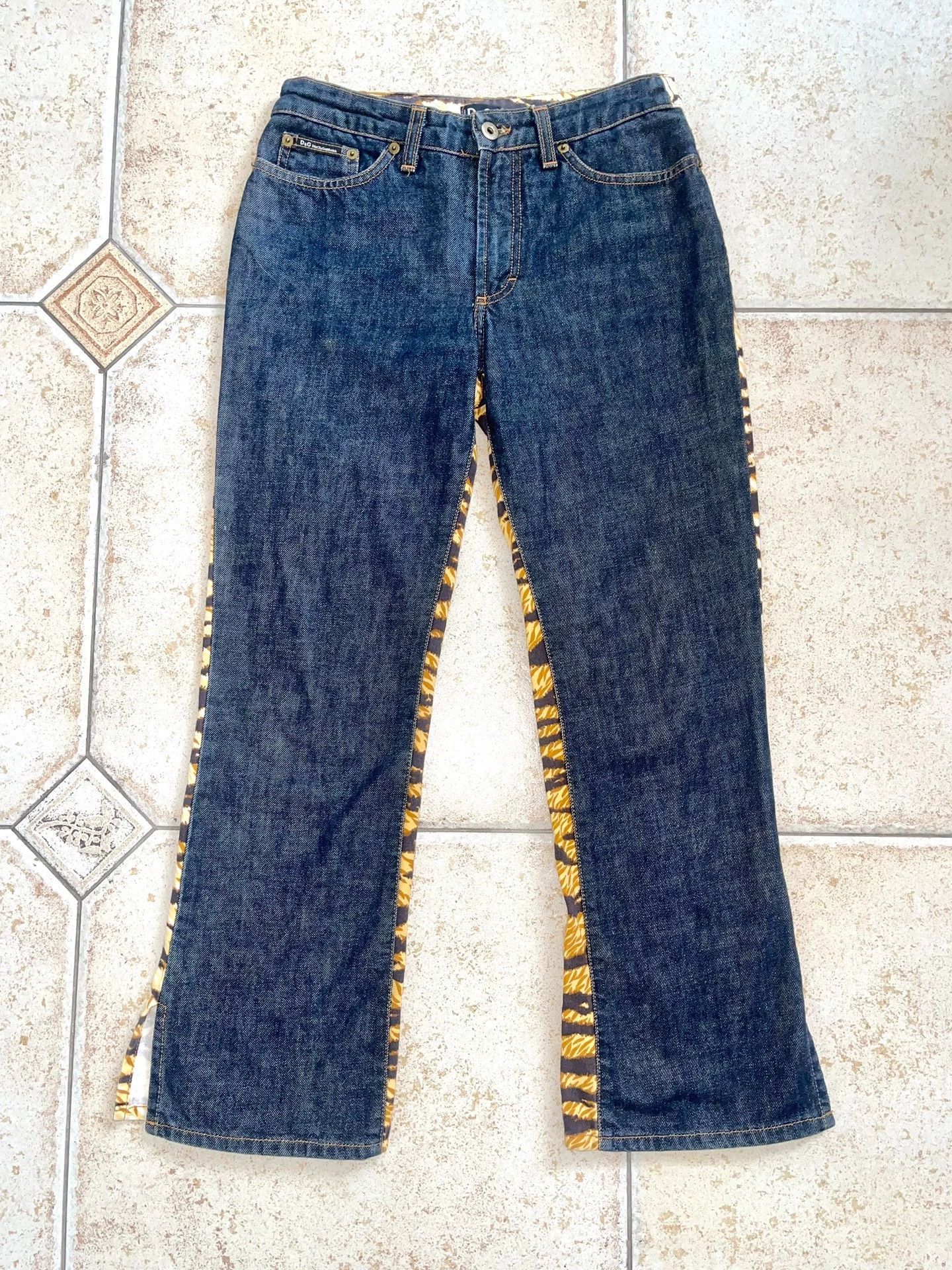 Dolce & Gabbana D&G Vintage 2-Tone Tiger Stripe Slit Straight Jeans Size US 26 / EU 42 - 4 Thumbnail