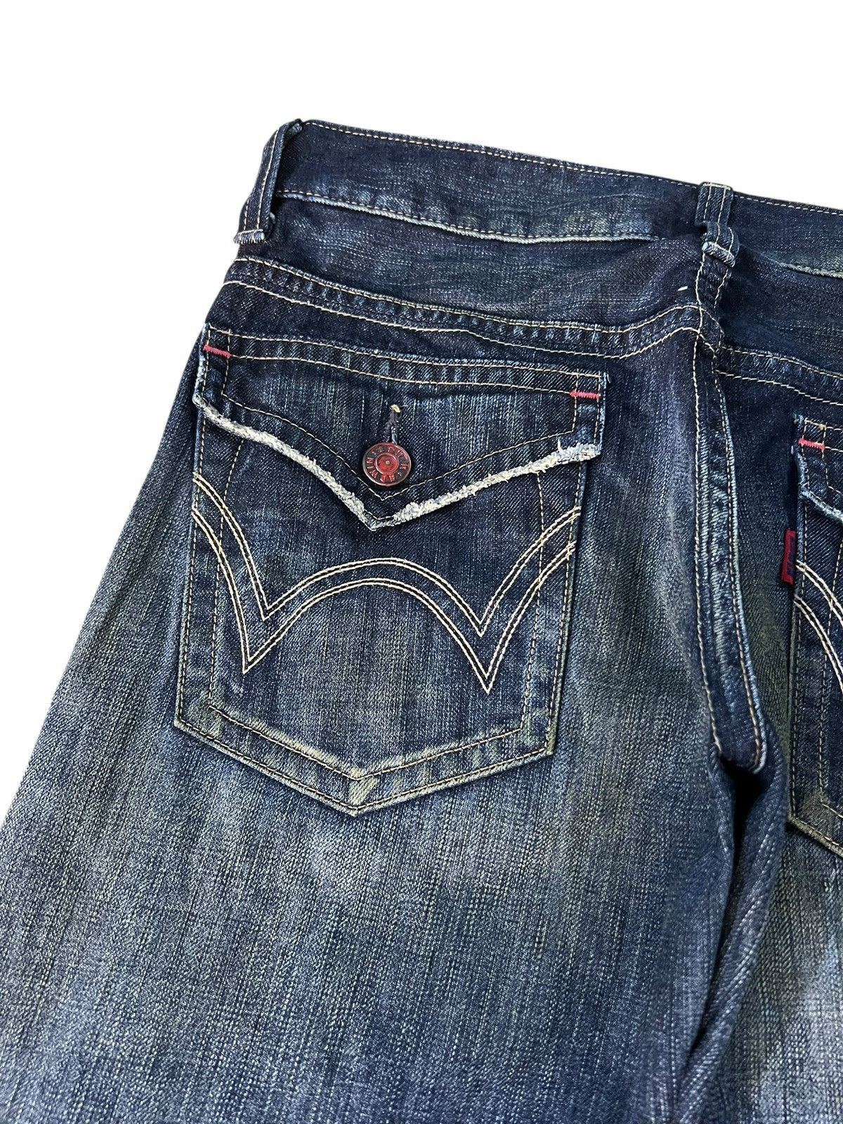 Edwin Vintage Edwin 503 Blue Trip Flare Distress Jean Japan Size US 33 - 15 Thumbnail