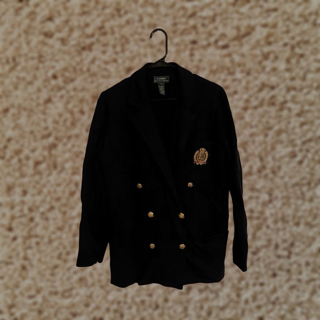 Ralph Lauren Ralph Lauren Blazer Knit Merino Wool Double Breasted Crest Button Women S Small Blue Wool Lining Pockets Vintage No Size S / US 4 / IT 40 - 1 Thumbnail