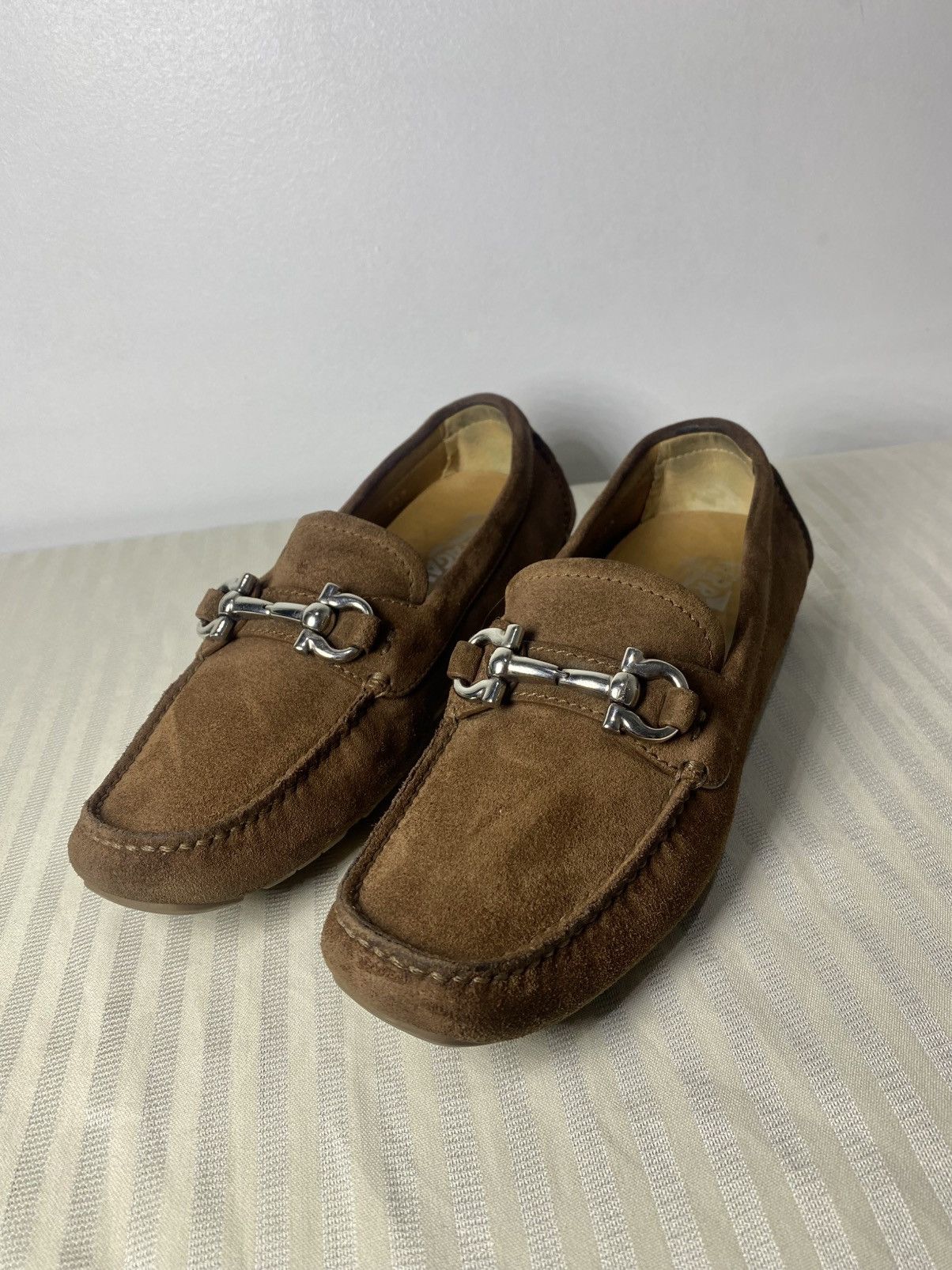 Salvatore Ferragamo Gancini Brown Suede Loafers by Salvatore Ferragamo Size US 5.5 / IT 35.5 - 3 Thumbnail