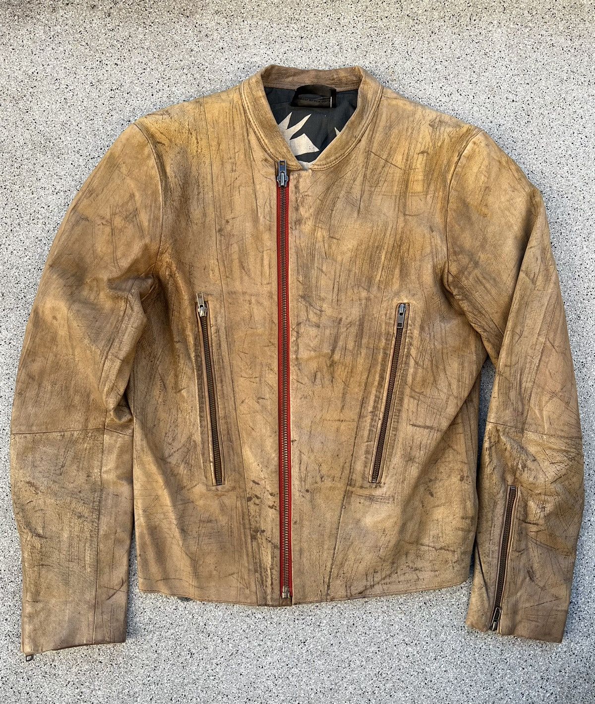 image of Diesel x Diesel Black Gold Leather Jacket in Brown, Men's (Size Small)