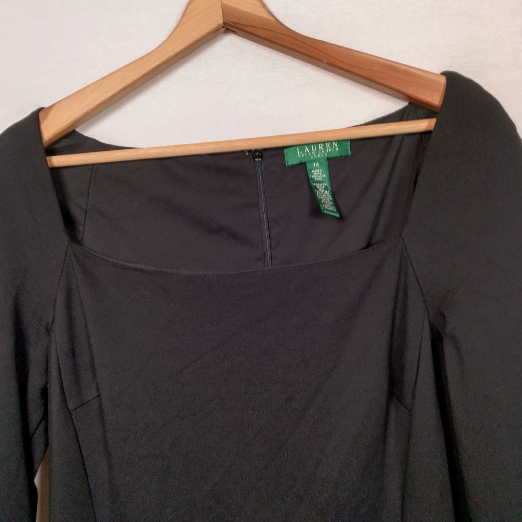 Ralph Lauren Lauren Ralph Lauren Dress Black Knee Length 14 Stretch Rayon Sheath 3/4 Sleeve Square Neck Back Zip Adult Womens Size XL / US 12-14 / IT 48-50 - 5 Thumbnail