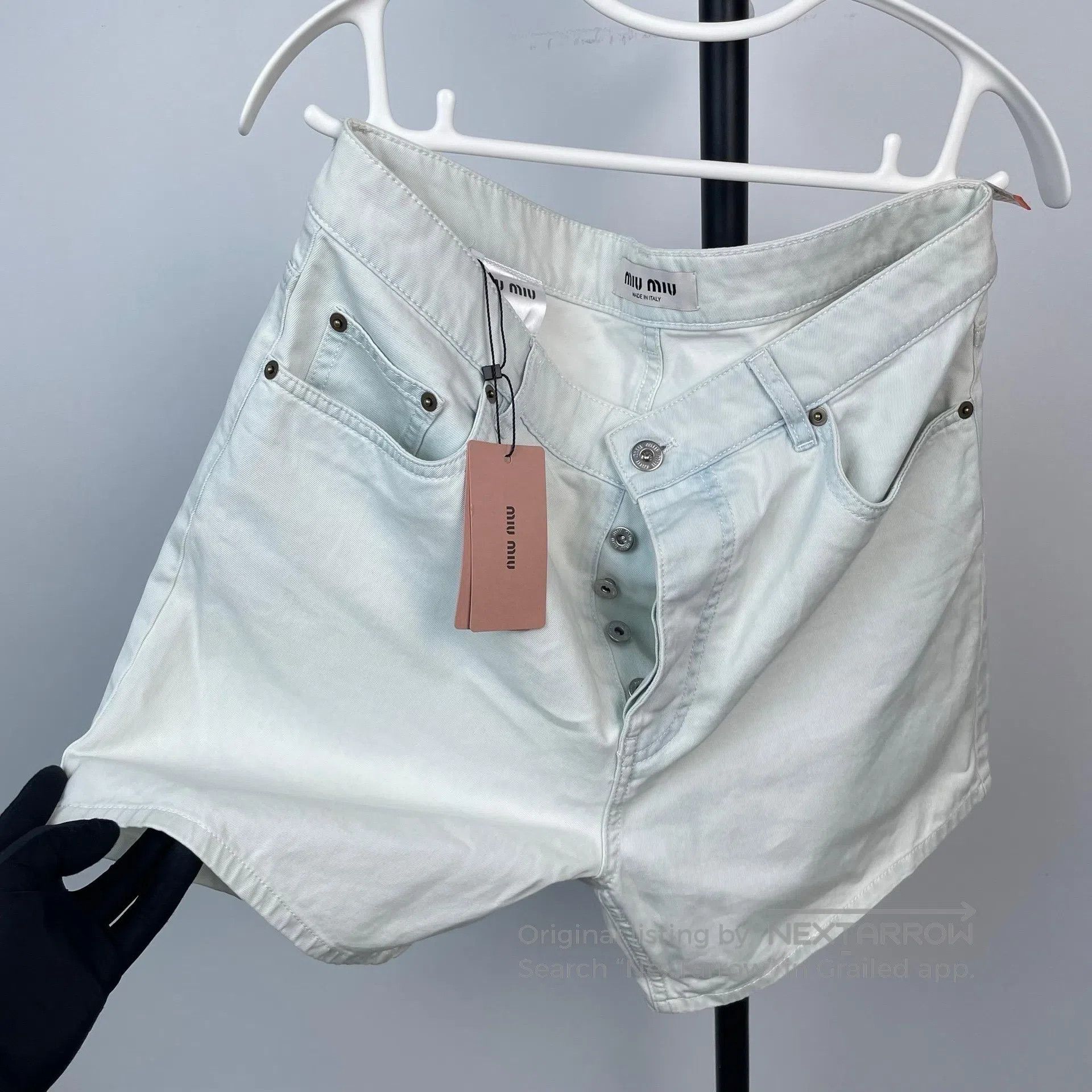 Miu Miu Miu Miu Light Color Letter Logo Blue and White Thin Denim Size 26" / US 2 / IT 38 - 2 Thumbnail