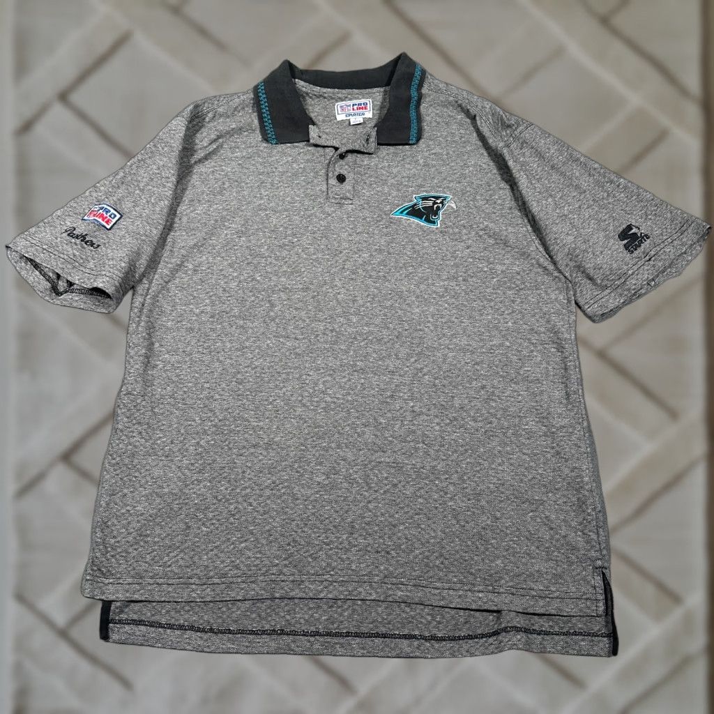 Starter Vintage Starter Carolina Panthers Polo Shirt Men Large Black Geometric 2000s Sports Casual Size US L / EU 52-54 / 3 - 1 Thumbnail