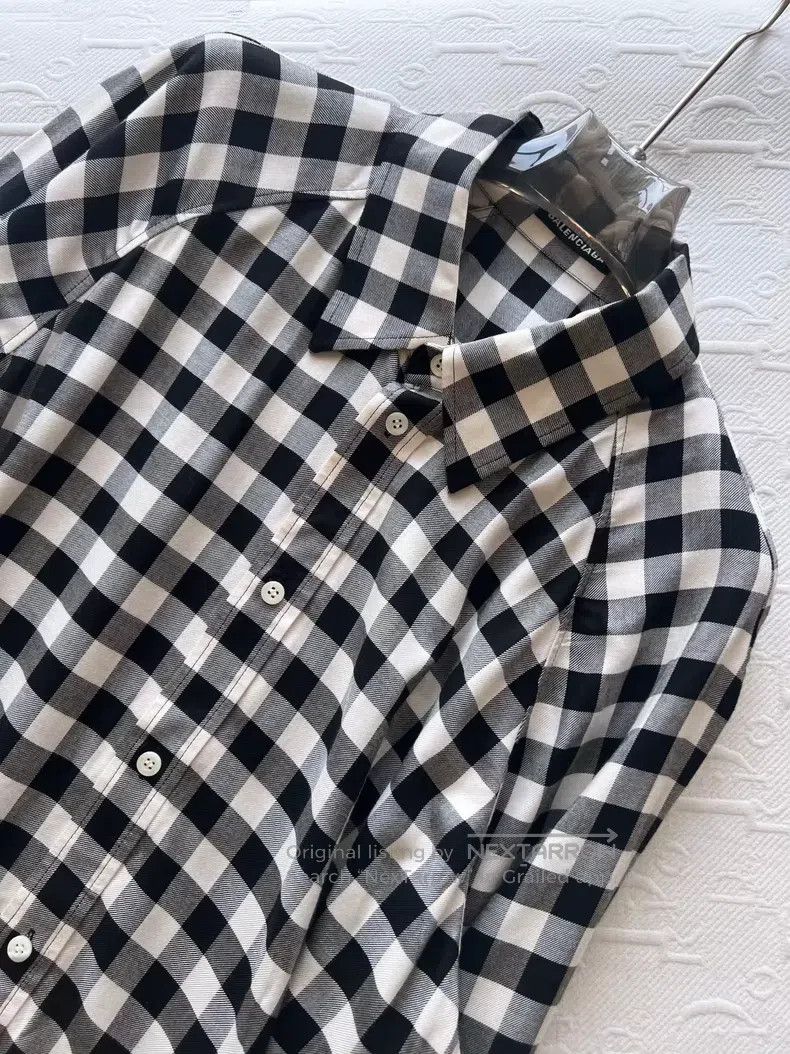 Balenciaga Balenciaga Black and White Plaid Long Sleeve Shirt Dress Size XS / US 0-2 / IT 36-38 - 3 Thumbnail