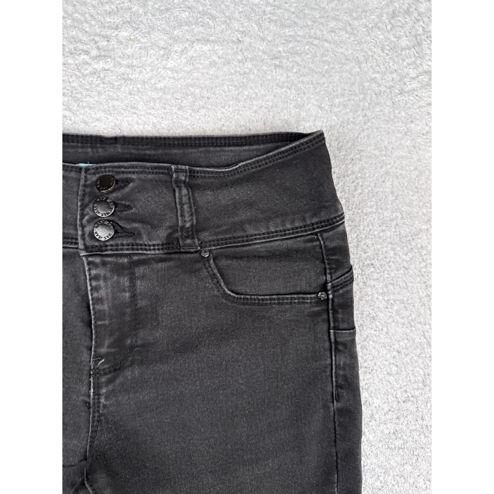 Vintage Wax Jean Shorts Juniors 7 Black Denim High Rise Cut-Off Raw Hem Stretch Womens Size 28" / US 6 / IT 42 - 5 Thumbnail