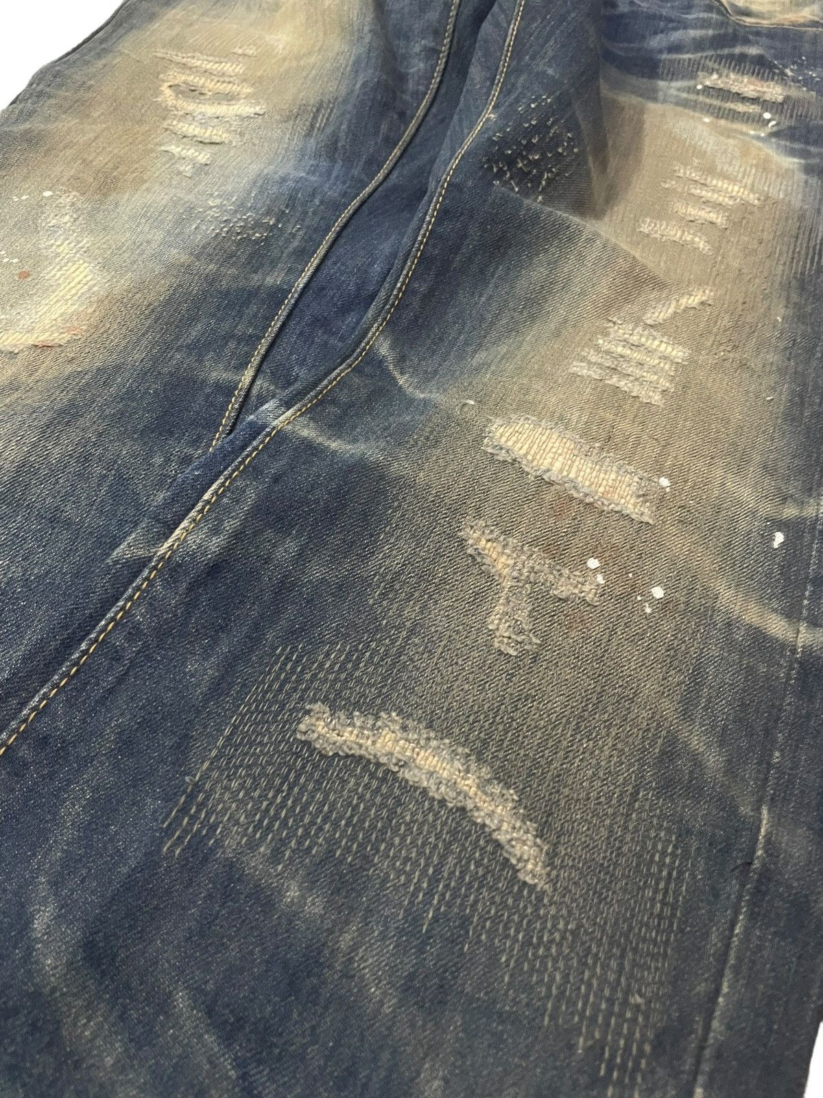 Hysteric Glamour Beguin Kyoto Japan Muddy Boro Distressed Flared Jeans Size US 32 / EU 48 - 9 Thumbnail