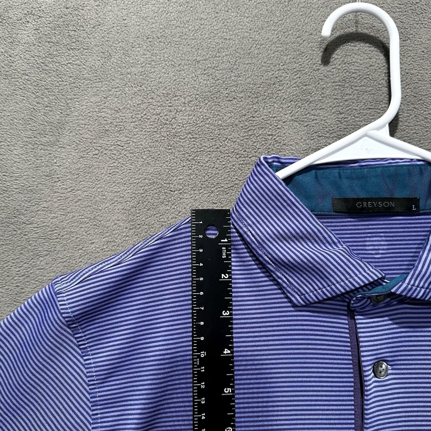 Vintage Greyson Shirt Mens Large Purple Striped Golf Polo Performance Wolf Logo Stretch Size US M / EU 48-50 / 2 - 7 Thumbnail