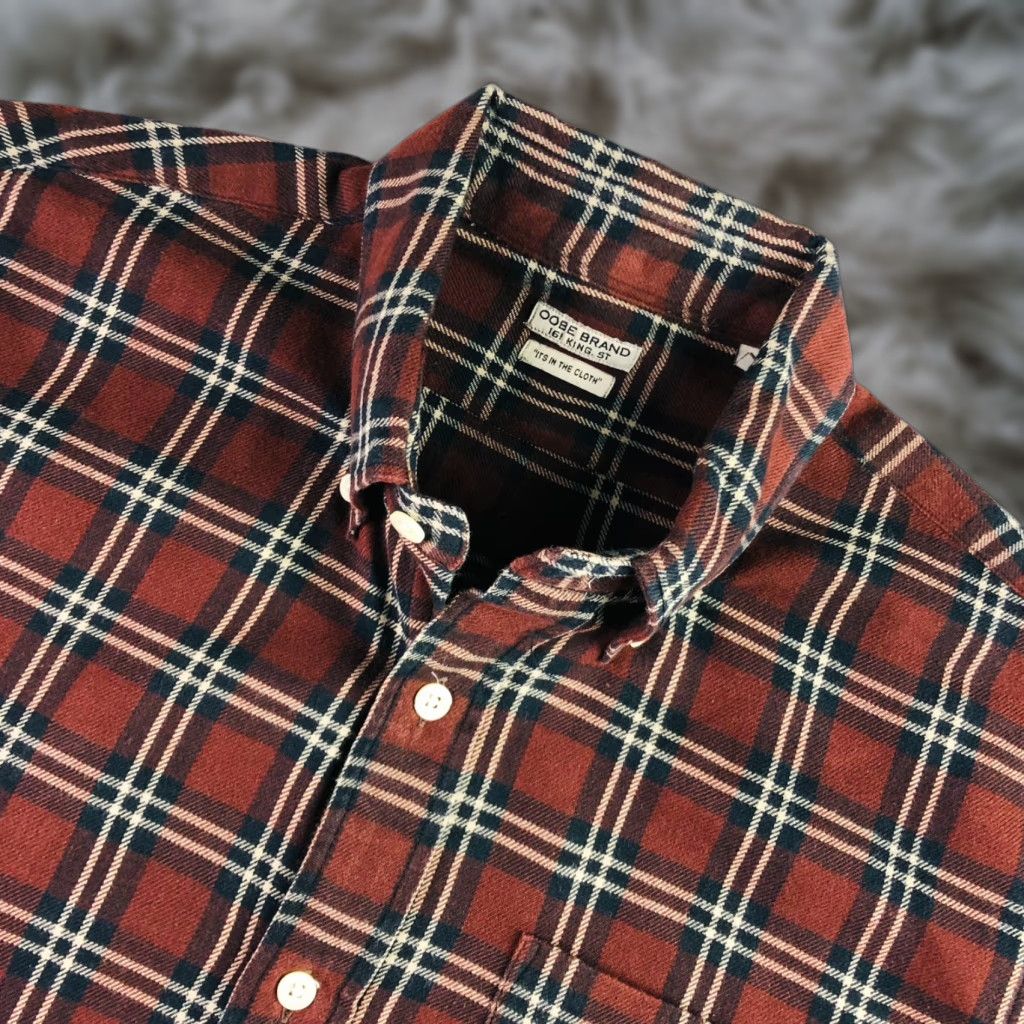 Oobe Brand Men’s Button Shirt Plaid Maroon/Black • Medium • 100% Cotton • Flannel • Long Sleeve • Button-Down • Regular - Mens