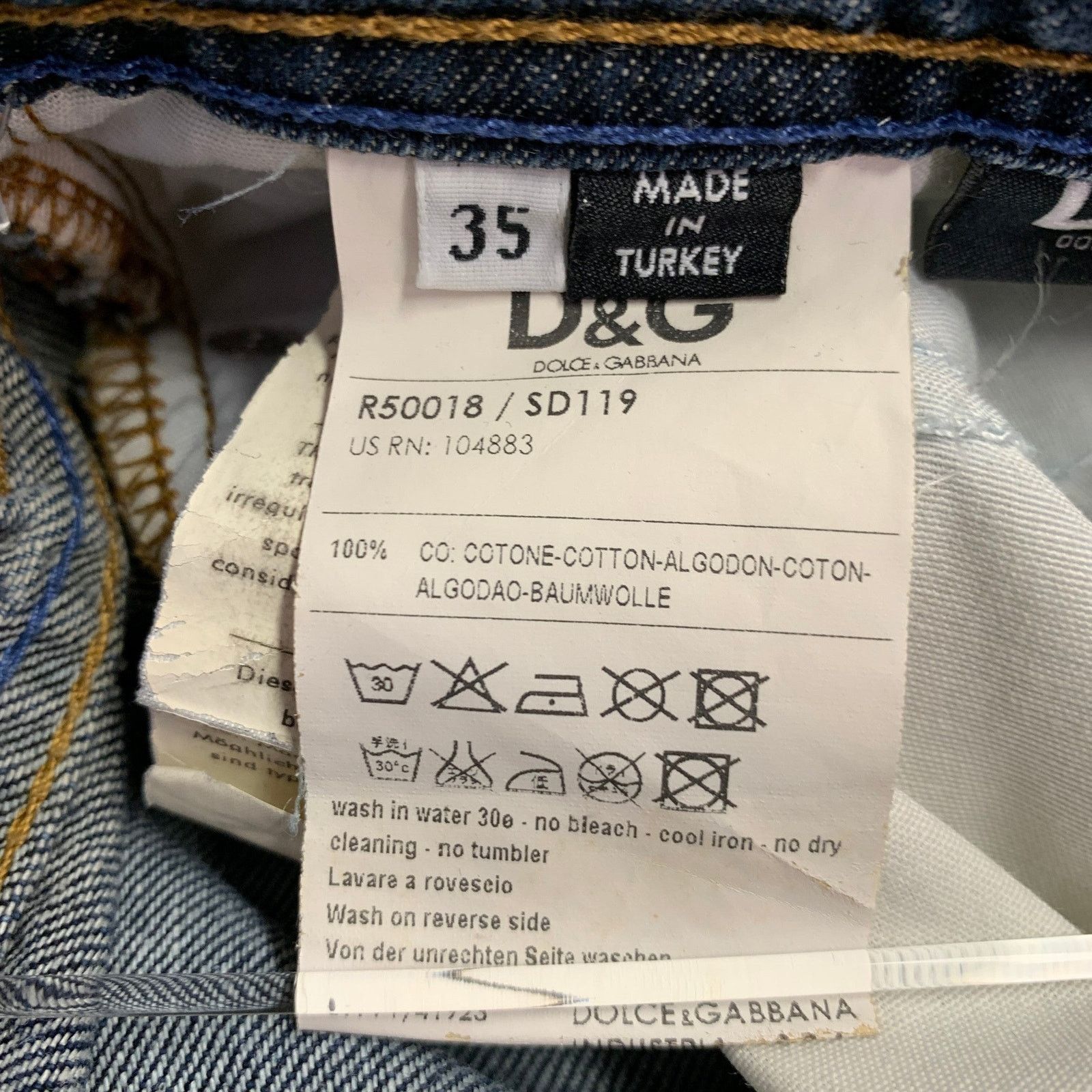Dolce & Gabbana Size 35 Blue Contrast Stitch Cotton Skinny Low Rise Jeans Size US 35 - 8 Thumbnail
