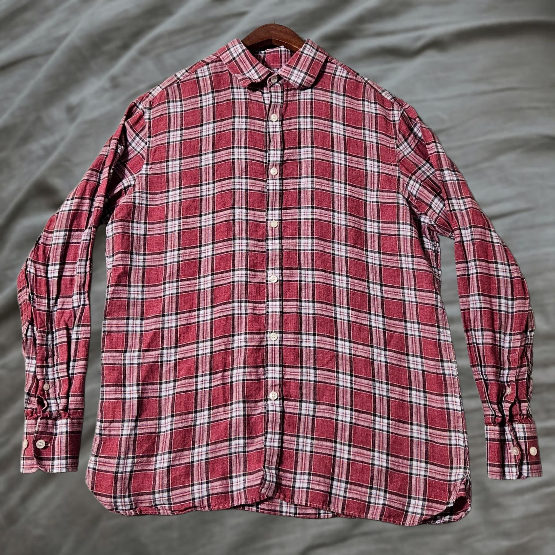 Murano Murano Baird McNutt Linen Shirt Men's Medium Red Plaid Checkered Button Down Size US M / EU 48-50 / 2 - 1 Thumbnail