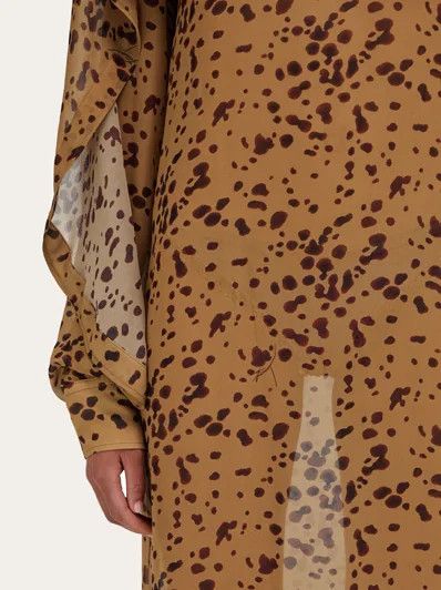 Salvatore Ferragamo o1s1rm0426 Orchid-print Cape Midi Dress in Brown Size L / US 10 / IT 46 - 6 Thumbnail