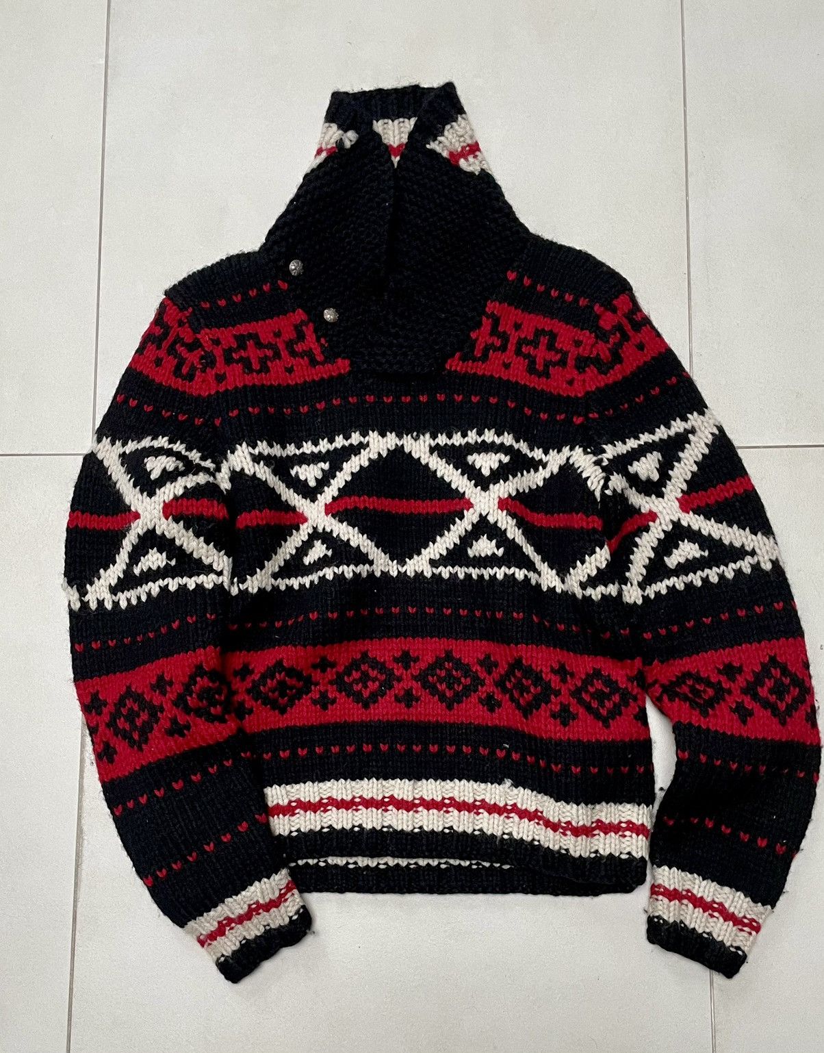 Polo Ralph Lauren × Ralph Lauren × Vintage Ralph Lauren Aztec Pattern Hand Knit Chunky Wool Sweater M Size US M / EU 48-50 / 2 - 5 Thumbnail