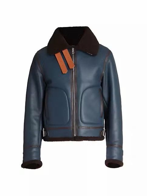Loewe Loewe Blue Leather Brown Shearling Jacket Size US L / EU 52-54 / 3 - 25 Thumbnail