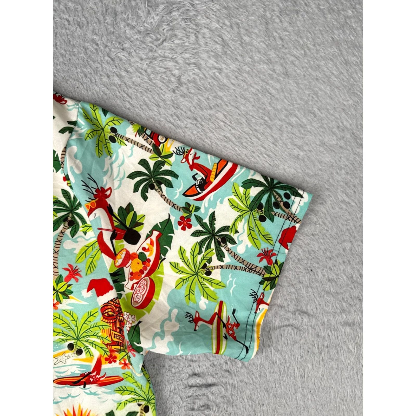 Vintage Hawaiian Christmas Shirt Adult Medium Blue Santa Reindeer Surf Palm Polyester Graphic Print Size US M / EU 48-50 / 2 - 2 Thumbnail