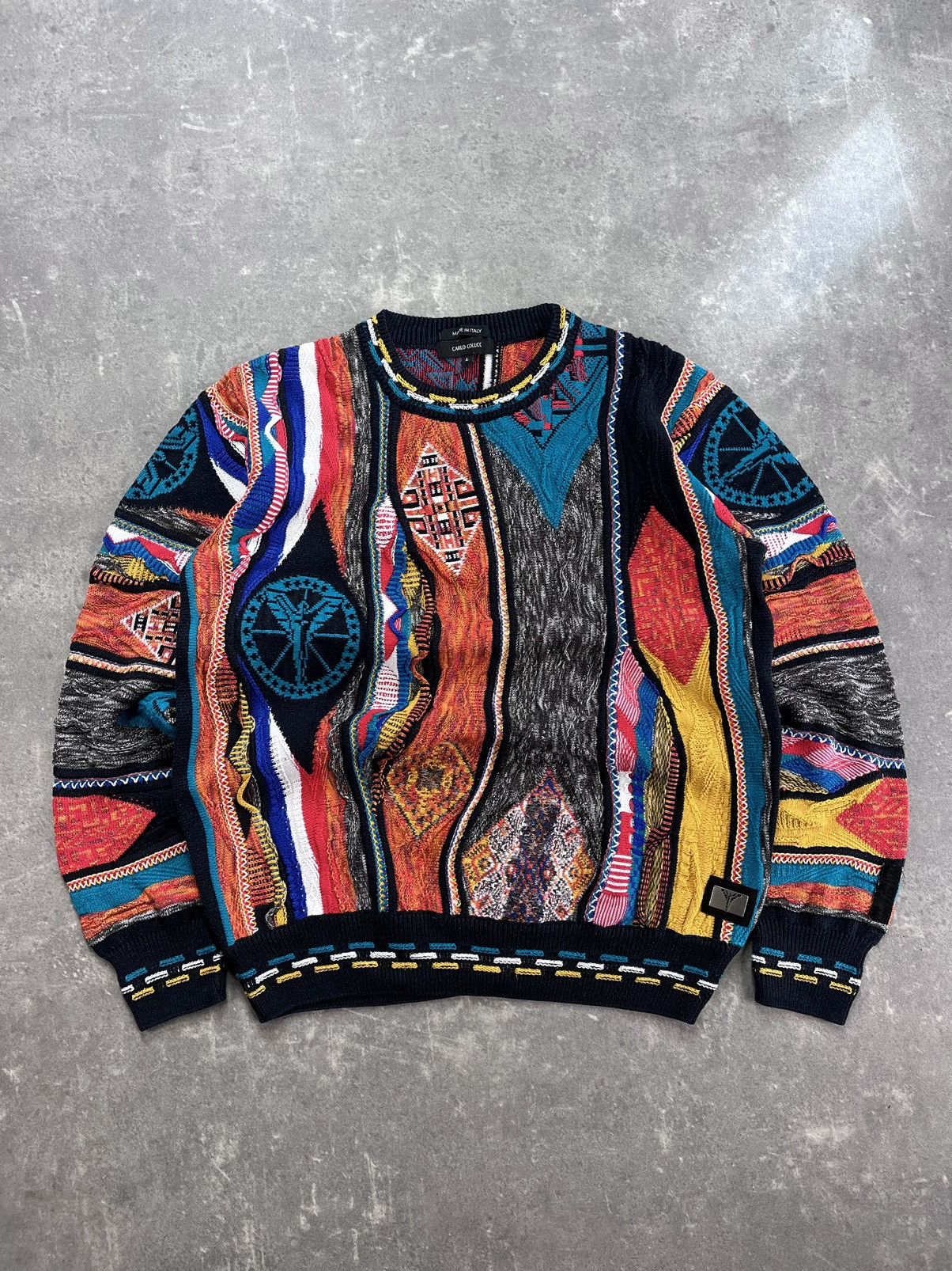 Carlo Colucci Carlo Colucci Jacquard Logo Coloured Cable Knit Sweater 3D L Size US L / EU 52-54 / 3 - 3 Thumbnail