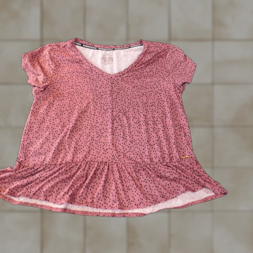 Bcbgmaxazria BCBGMAXAZRIA Blouse Womens Medium Purple Polka Dot Crew Neck Pullover Stretch Peplum Casual Shirt Size M / US 6-8 / IT 42-44 - 1 Thumbnail