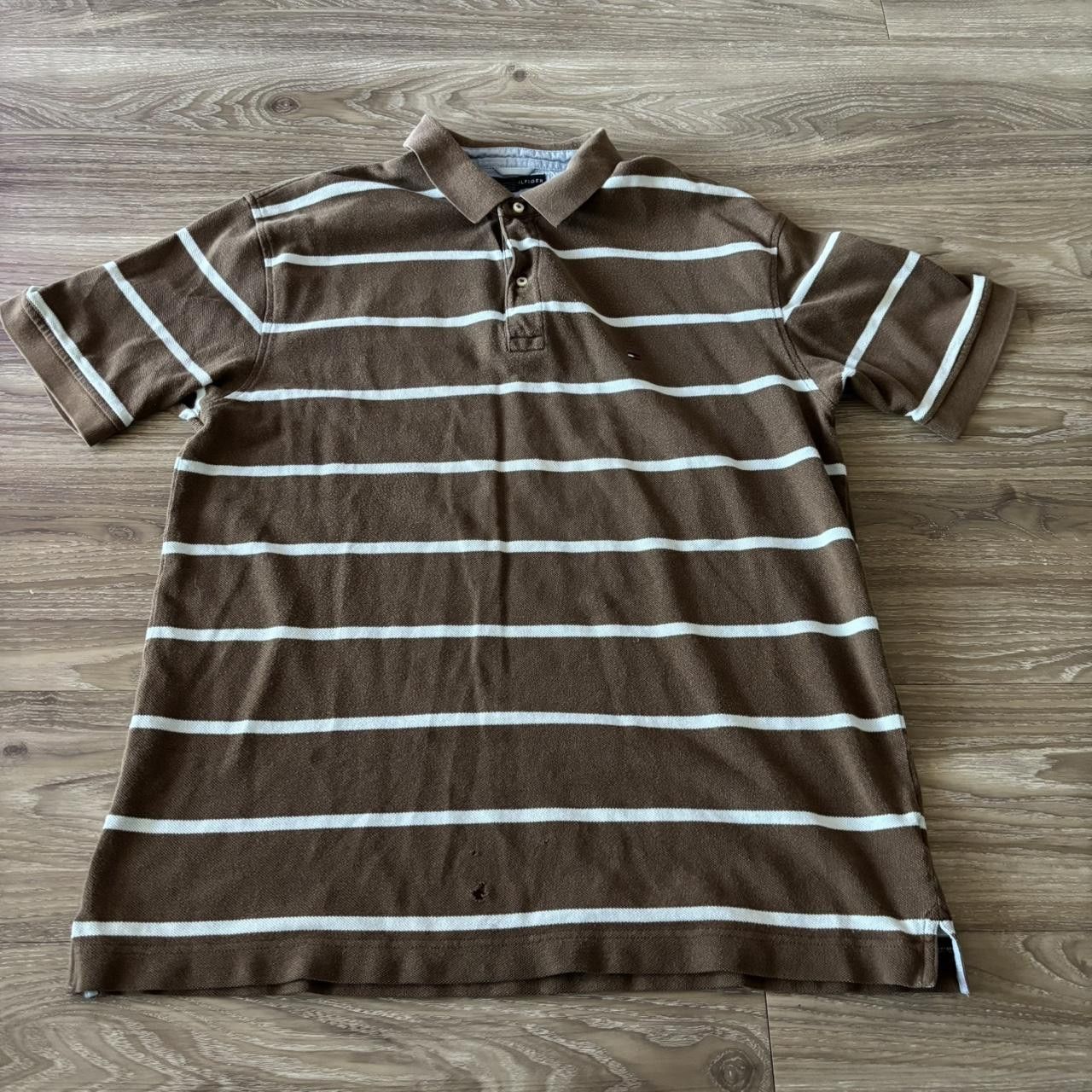 Tommy Hilfiger Crazy Vintage Y2K/2000s Brown Striped Tommy Hilfiger Essential Polo Shirt! Size XL Size US XL / EU 56 / 4 - 1 Thumbnail