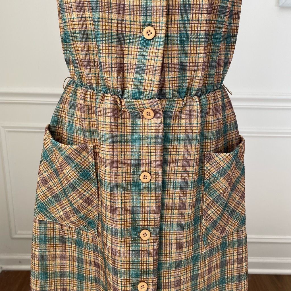 Vintage Vintage 70s Button Front Plaid Barkcloth Sleeveless Dress S Size S / US 4 / IT 40 - 3 Thumbnail