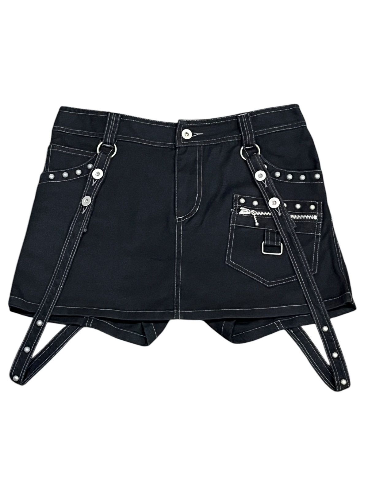 Tribal Streetwear ALGONQUINS Punk Bondage Studded Hybrid Mini Skirt Hot Pants Size 30" / US 8 / IT 44 - 5 Thumbnail