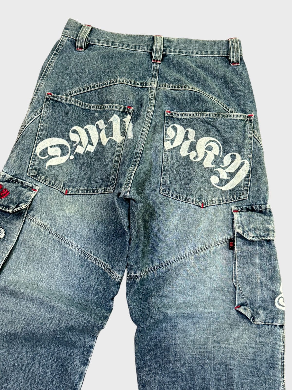 Japanese Brand BAGGY DRUNKNMUNKY CARGO SKULL PATCHES SPELLOUT DENIM Size US 27 - 12 Thumbnail