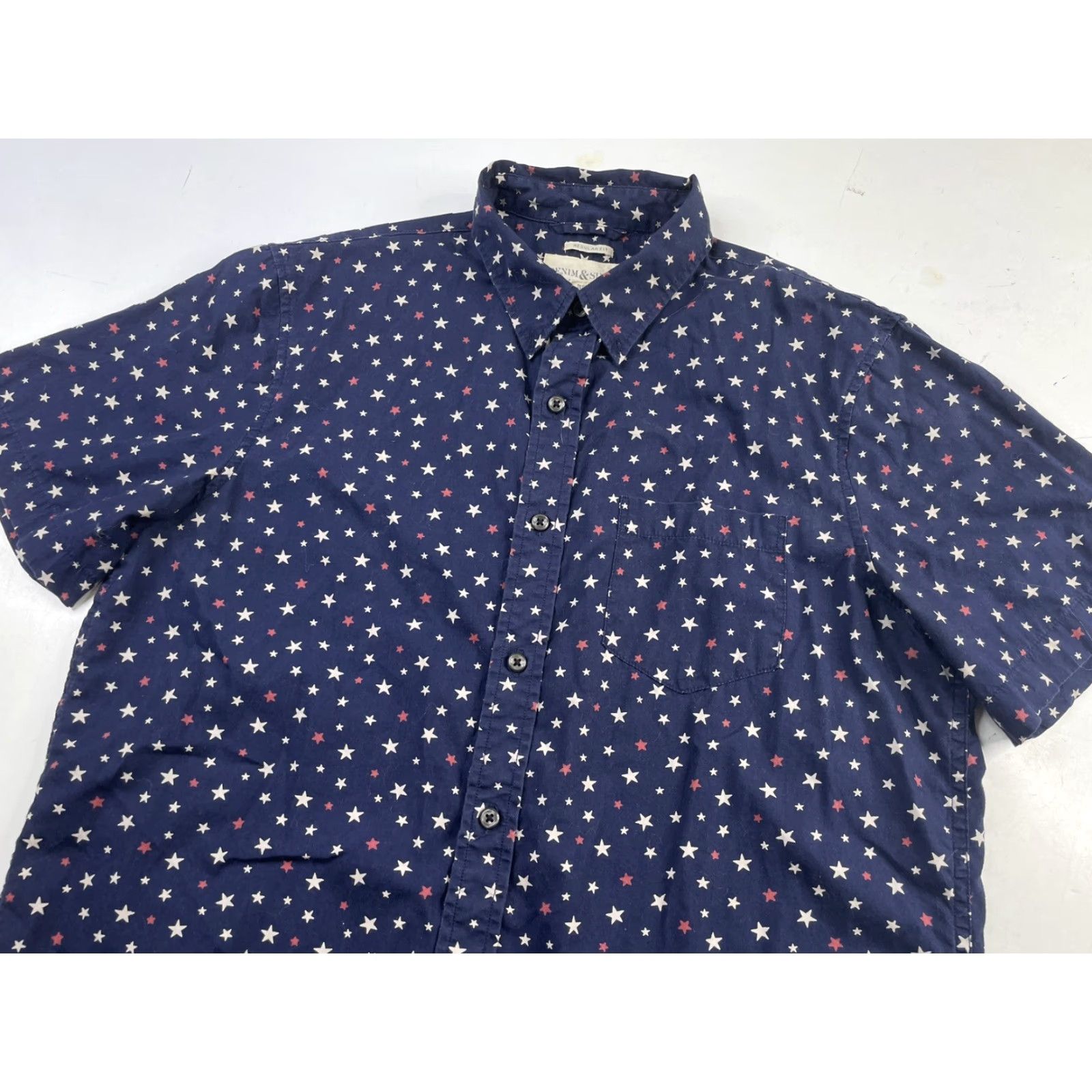 Vintage Denim & Supply Ralph Lauren Short Sleeve Button Shirt Men Medium Blue Stars Geometric Pattern Button-Up Collared Vintage No Size US M / EU 48-50 / 2 - 2 Thumbnail