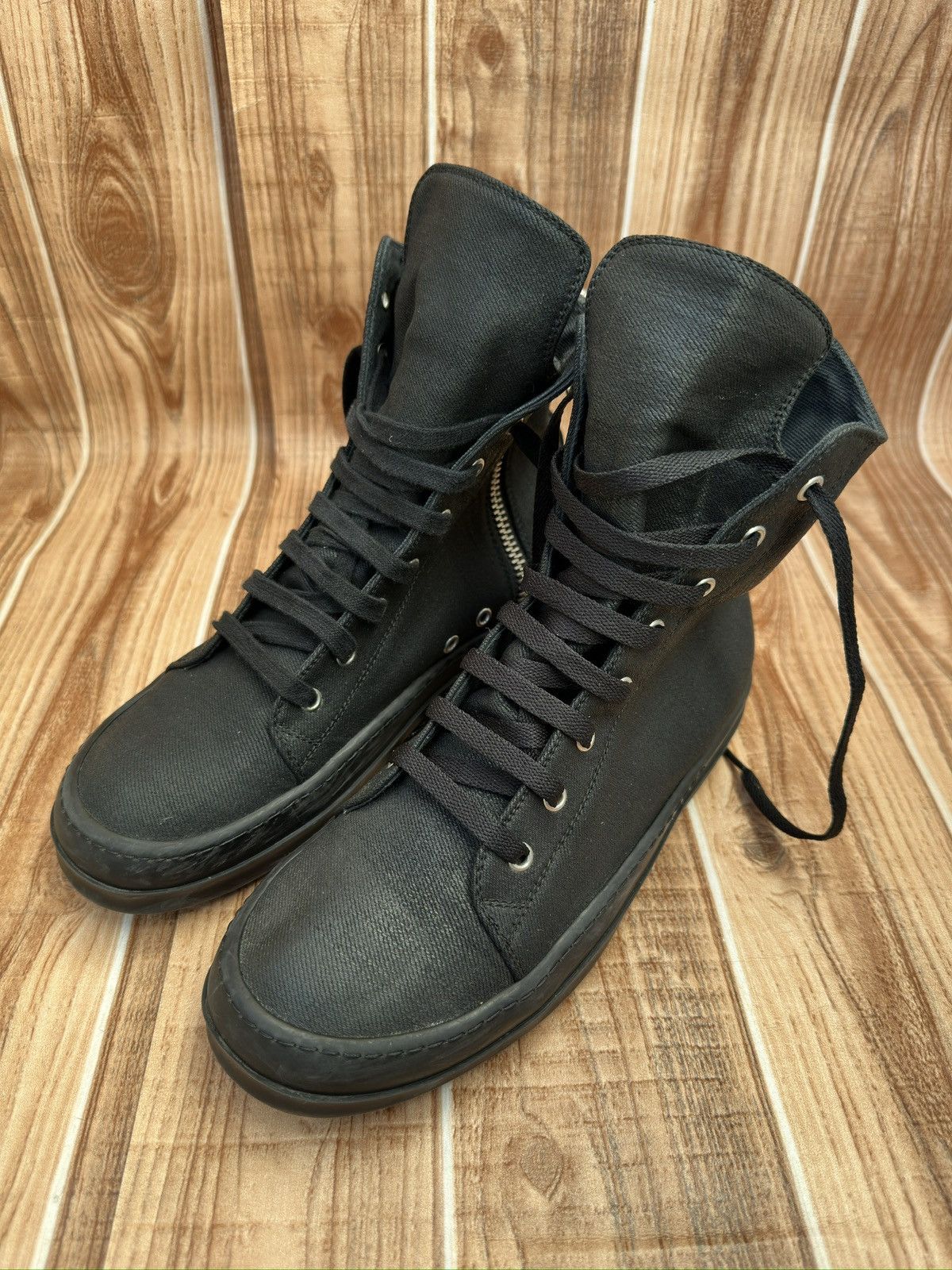 Rick Owens Rick Owens Drkshdw 2016 Black Waxed Canvas Vegan Ramones Size US 7.5 / EU 40-41 - 1 Thumbnail