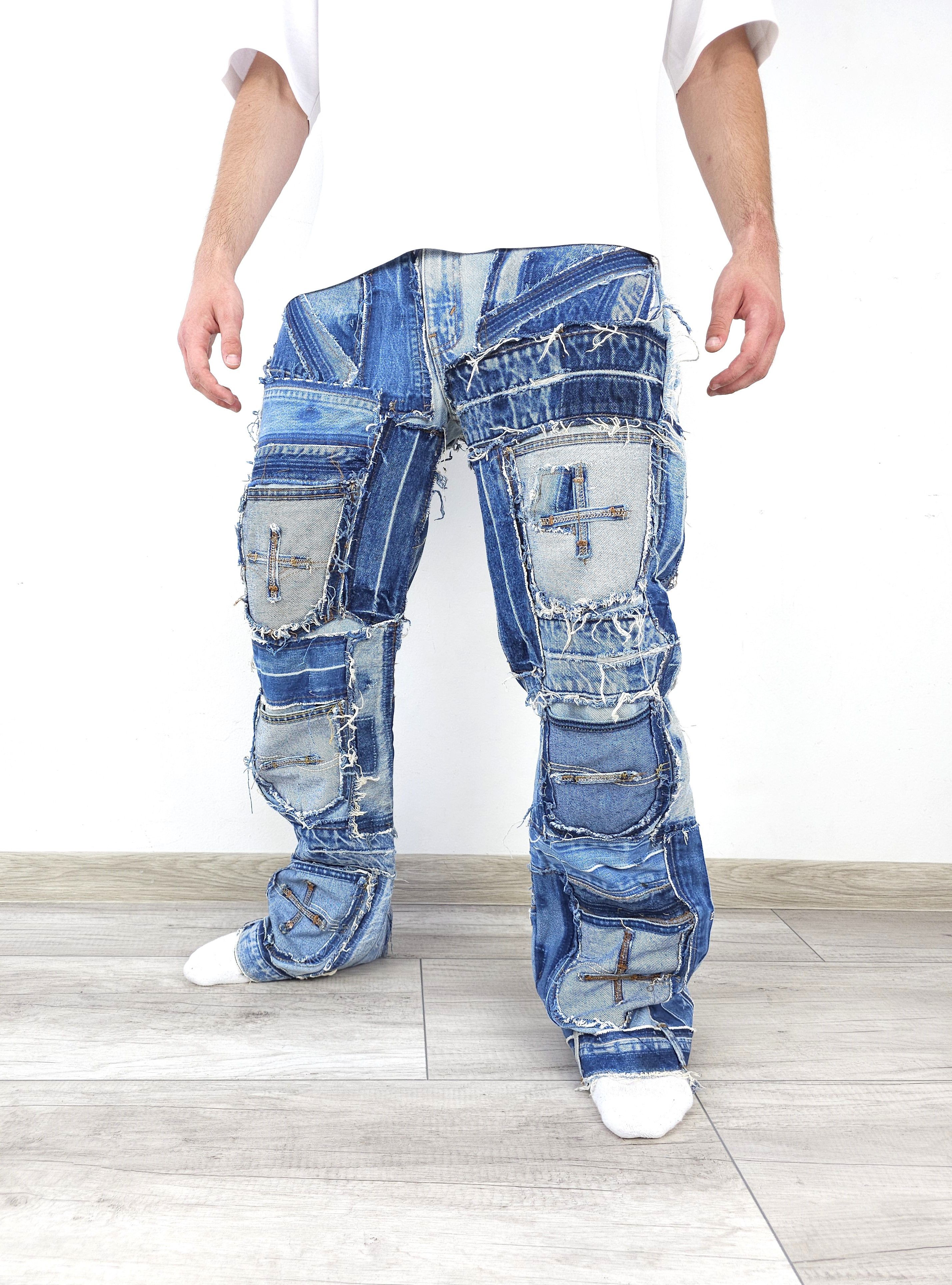 Japanese Brand × Levi's × Vintage 💎 34/32 Vintage Levi’s 505 Custom Patchwork Denim Jeans Size US 34 / EU 50 - 1 Thumbnail