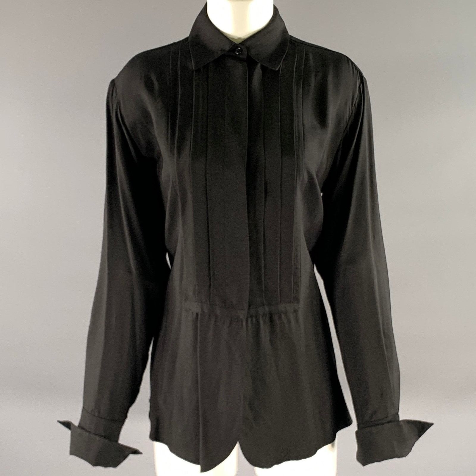Jil Sander JIL SANDER Size XS Black Viscose Pleated Shirt Size XS / US 0-2 / IT 36-38 - 1 Thumbnail