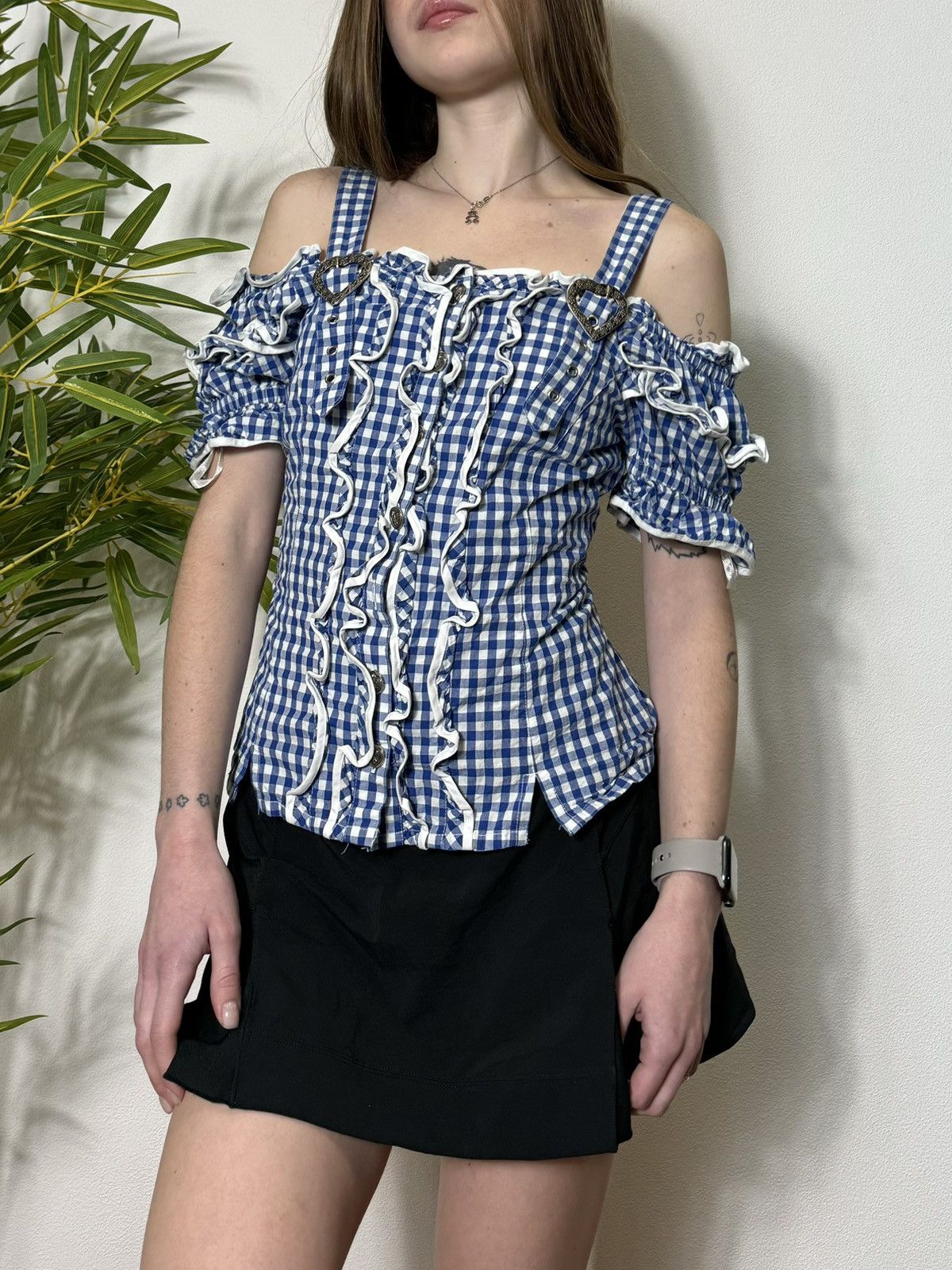 Vintage VINTAGE CORSET HEARTS RUCHES BLOUSE Size S / US 4 / IT 40 - 1 Thumbnail
