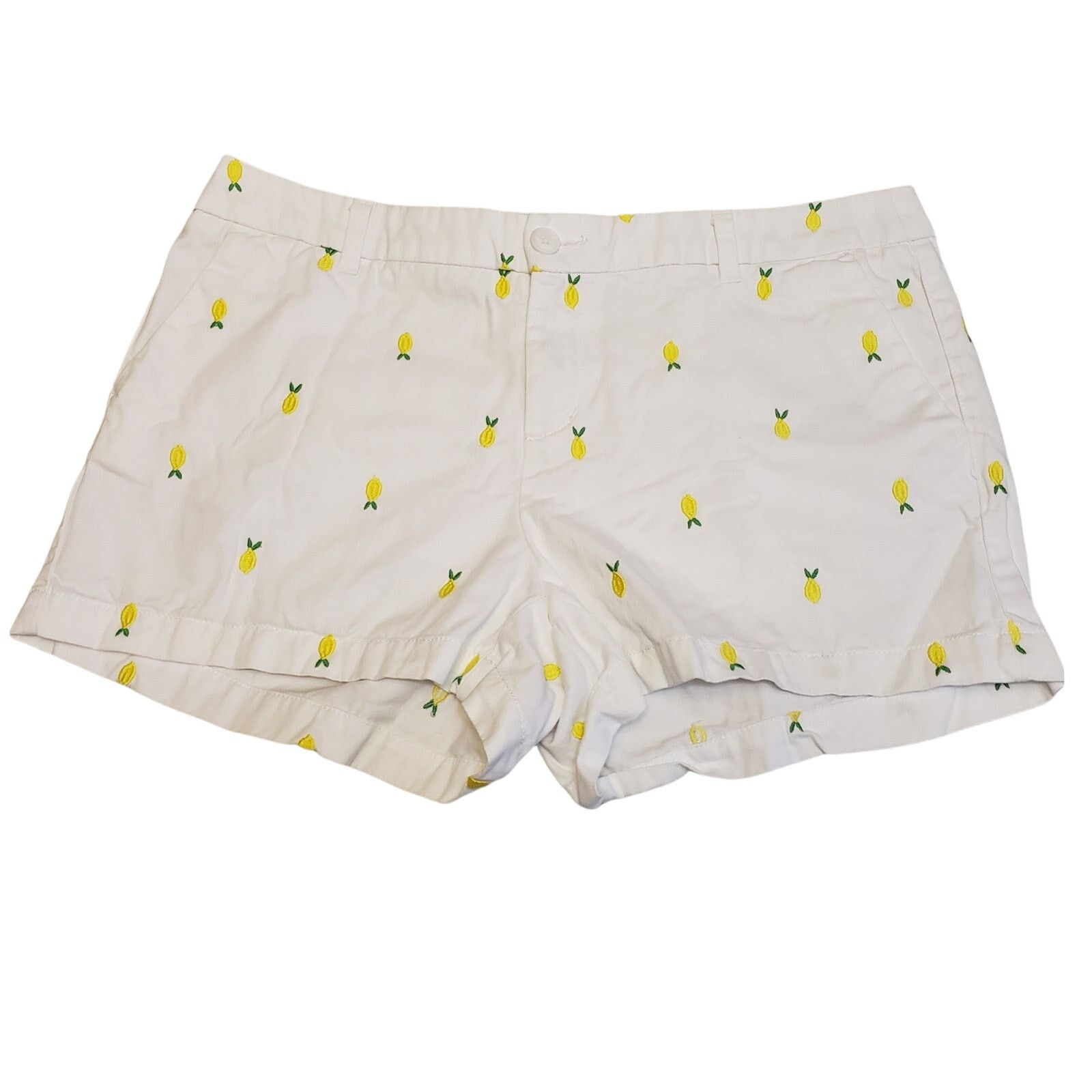 Merona Merona Shorts Womens 10 White Yellow Lemon Print Hot Pants Size US 35 - 1 Thumbnail