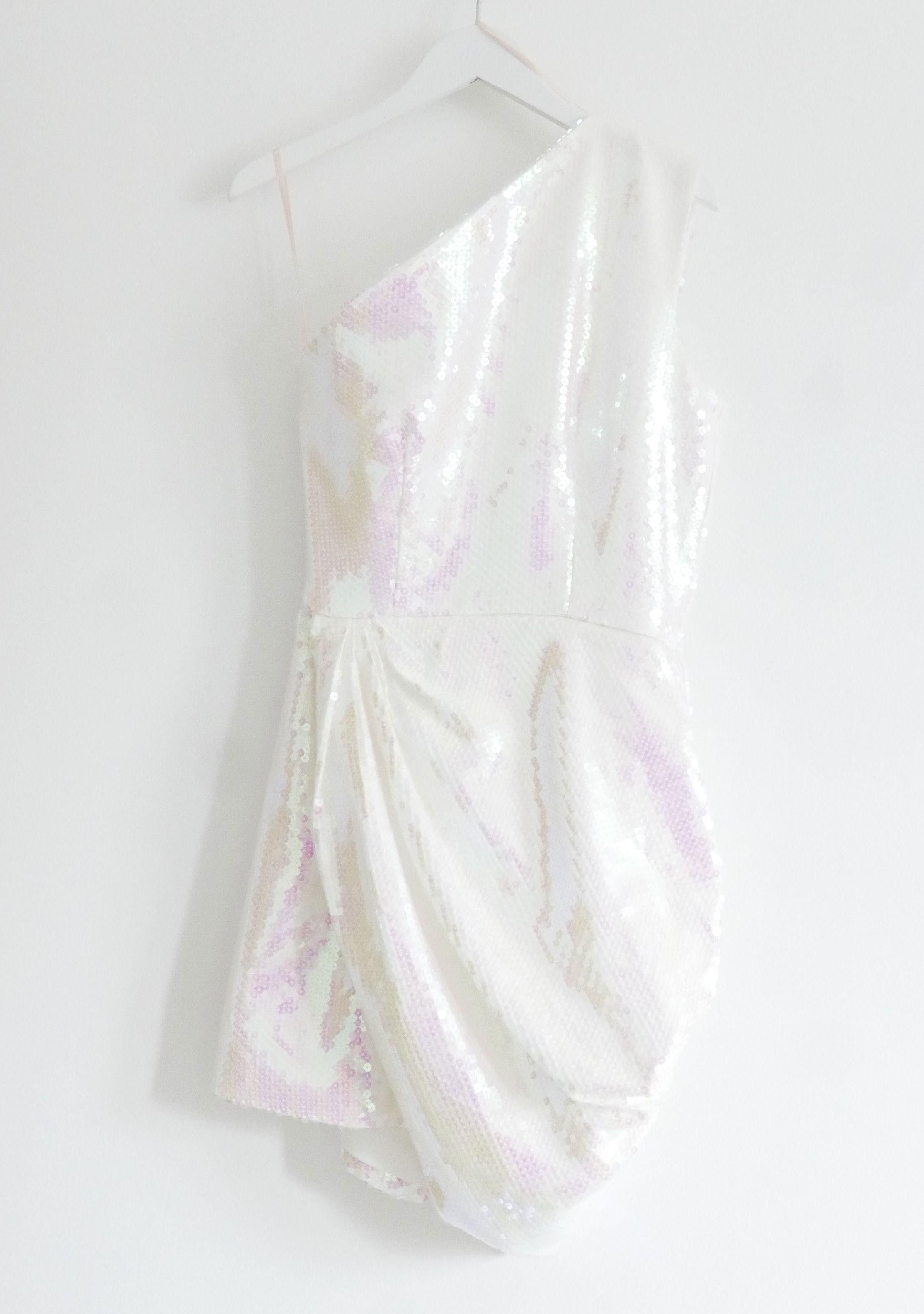 image of Alex Perry Kea Sequin One Shoulder Mini Dress in White, Women's (Size Small)