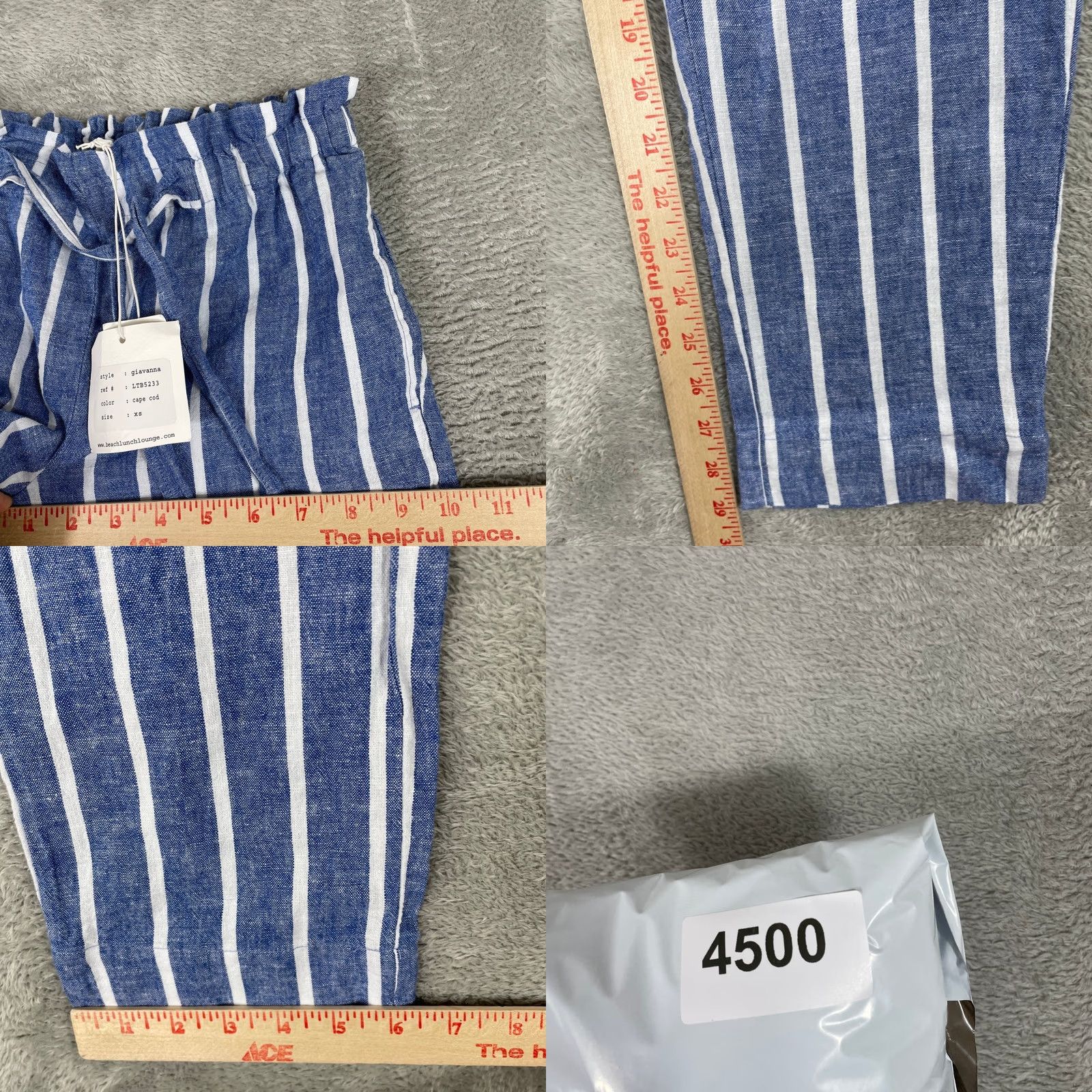 Vintage BeachLunchLounge Pants XS Blue Striped Linen Blend Drawstring Coastal Womens Size 26" / US 2 / IT 38 - 9 Thumbnail