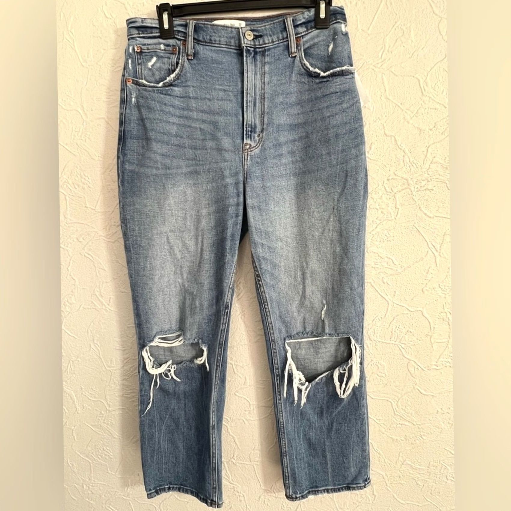 Abercrombie & Fitch Abercrombie & Fitch Curve Love The Ankle Straight Ultra High Rise 29/8R Women 29 Blue Straight Regular Jeans Size ONE SIZE - 2 Thumbnail