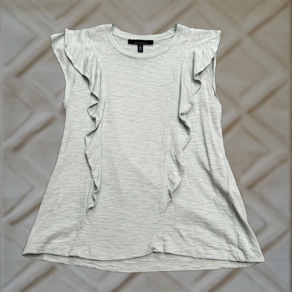 White House Black Market White House Black Market Blouse Womens Medium Green Ruffle Sleeves Casual Top Size M / US 6-8 / IT 42-44 - 1 Thumbnail