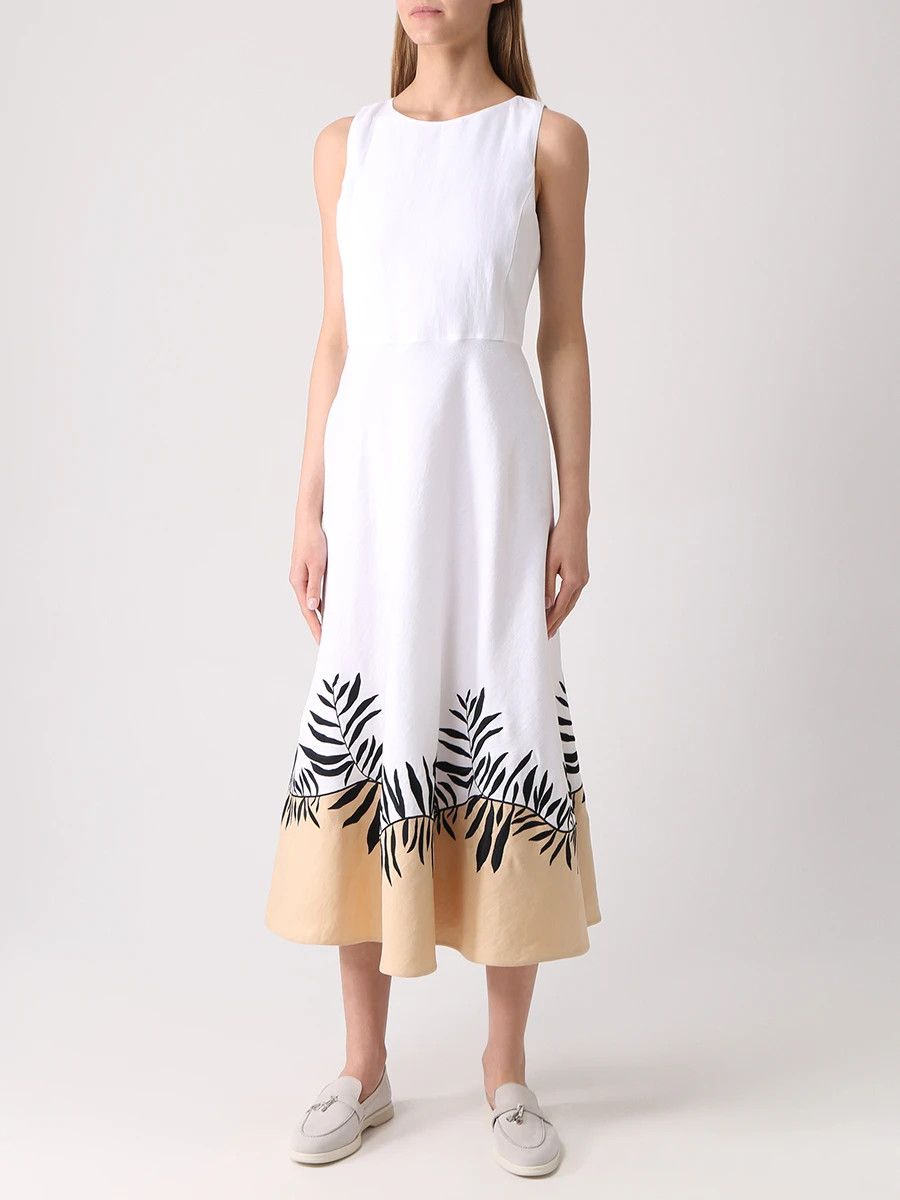 Loro Piana o1srvl11e0824 Nancy Antigua Midi Dress in White/Beige Size S / US 4 / IT 40 - 4 Thumbnail