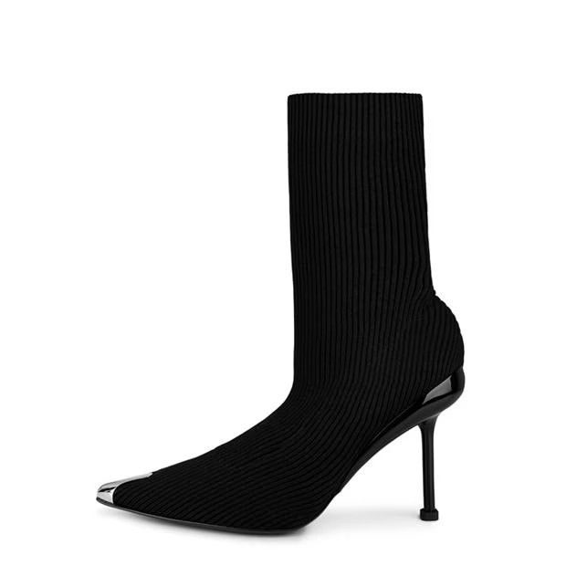 Alexander McQueen o1g2r1mq0824 Sock Heeled Boots in Black & Silver Size US 7 / IT 37 - 2 Thumbnail