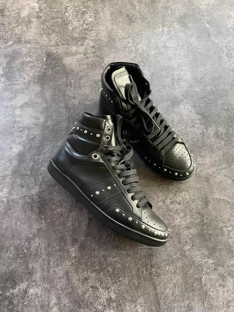 Saint Laurent Paris Saint Laurent Paris High-Top Studs Black Canvas Shoes Size US 7 / EU 40 - 2 Thumbnail
