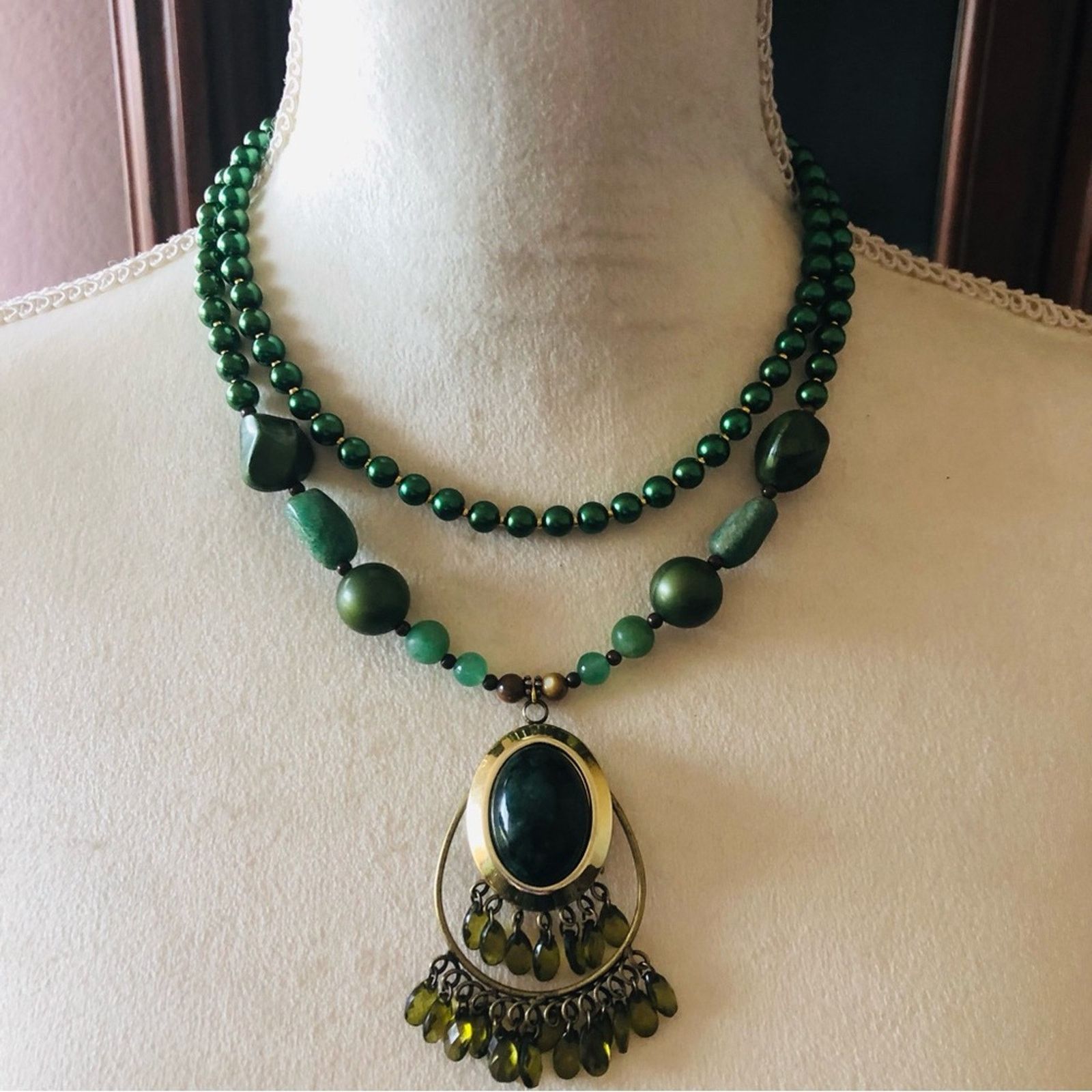 Handmade Handcrafted repurpose double strand aventurine necklace Size ONE SIZE - 2 Thumbnail