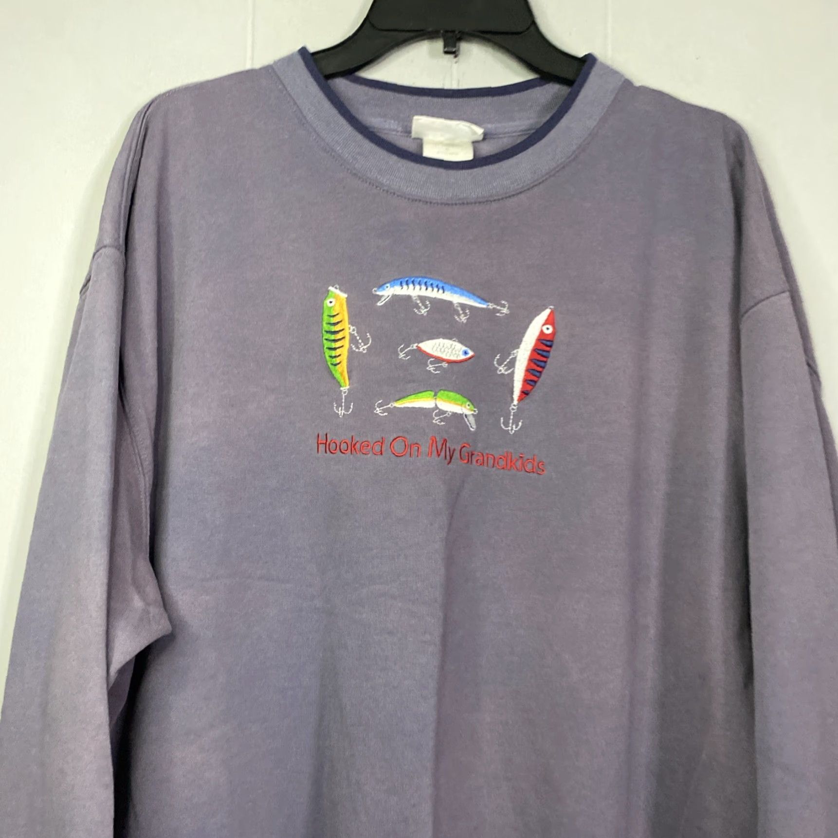 Vintage VINTAGE 90s Fishing Sweater M&O Knits XL Faded Purple Embroidered Lures Pullover Men Size US XL / EU 56 / 4 - 3 Thumbnail