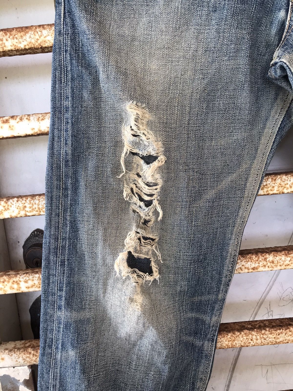 Edwin × Japanese Brand × Vintage EDWIN 505 Orange Tab Selvedge Jeans Distressed Denim Vintage Size US 31 - 8 Thumbnail