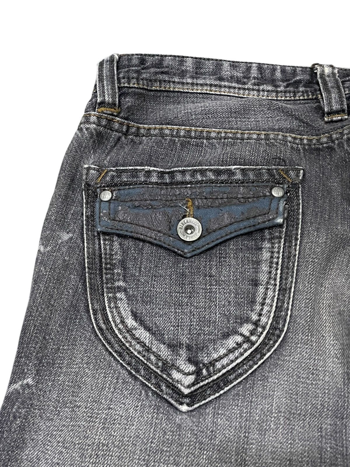 HIDEAWAYS × LOWBOX × Le Grande Bleu (L.G.B.) Hideaways Nicole Distressed Poems Patched Flared Jeans Size US 32 / EU 48 - 19 Thumbnail