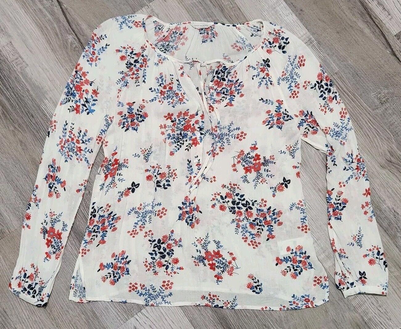 Lucky Brand Lucky Brand Top Medium White Long Sleeve V Neck Peasant Boho Size M / US 6-8 / IT 42-44 - 7 Thumbnail